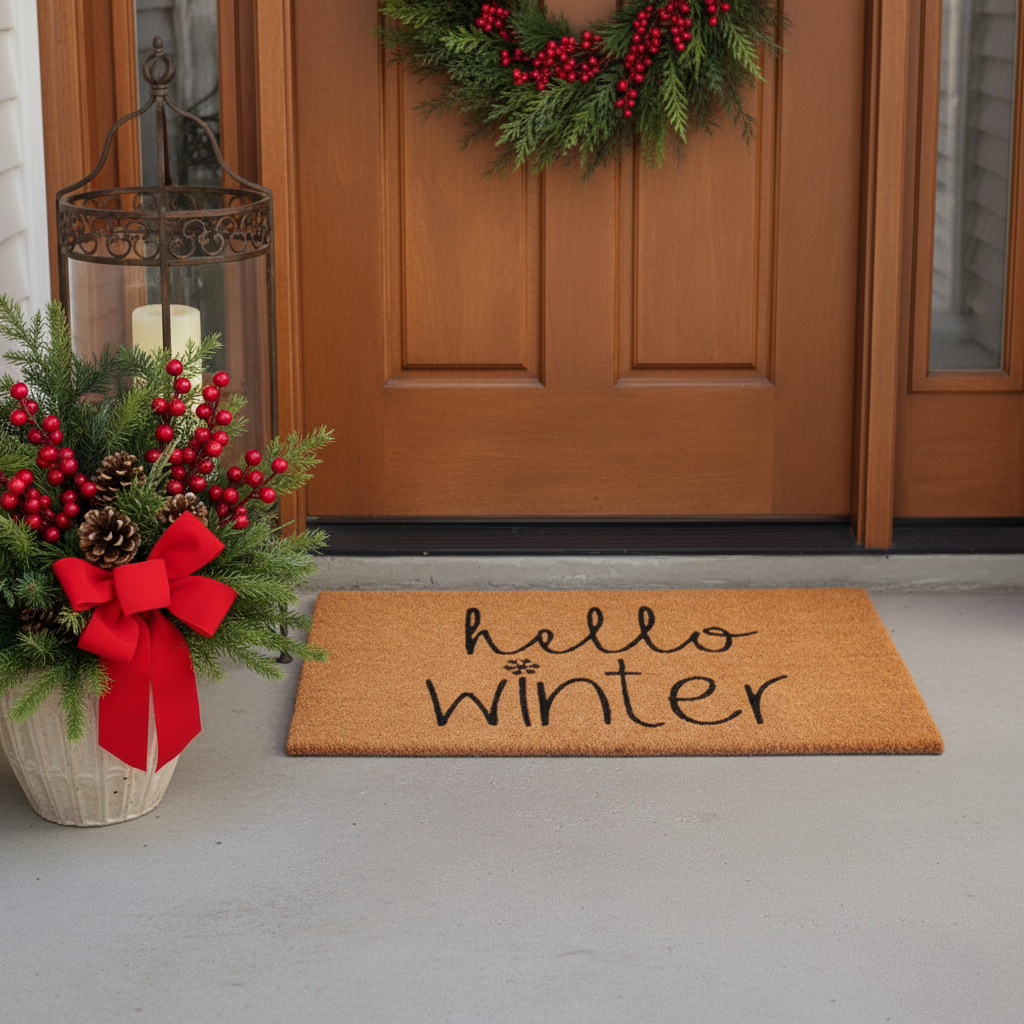 654415 24 x 36 x 0.60 in. Brown & Black Christmas Outdoor Coir Door Mat