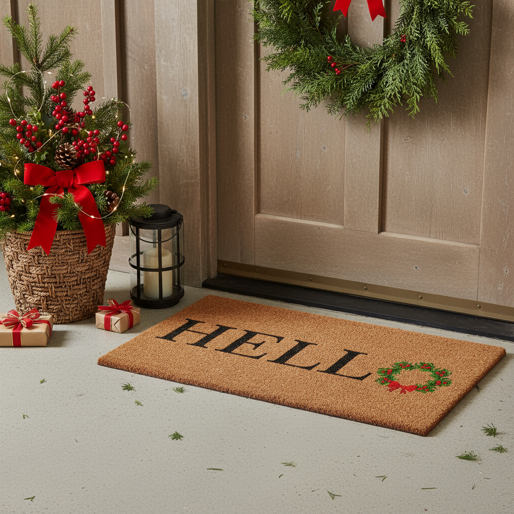 654496 24 x 36 in. Brown, Black & Green Christmas Outdoor Coir Door Mat