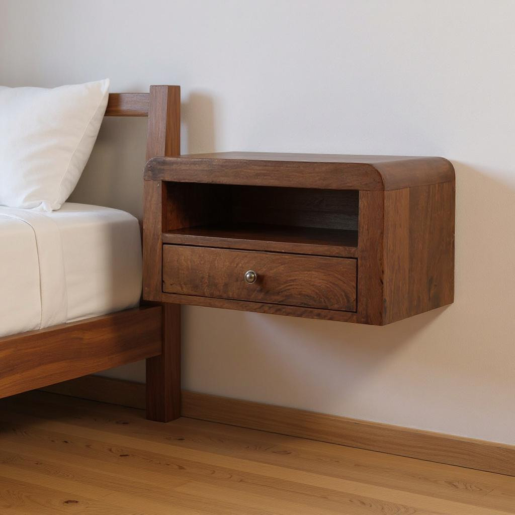 653828 9.80 x 17.70 x 12.60 in. Chestnut Solid Wood 1 Drawer Floating Nightstand