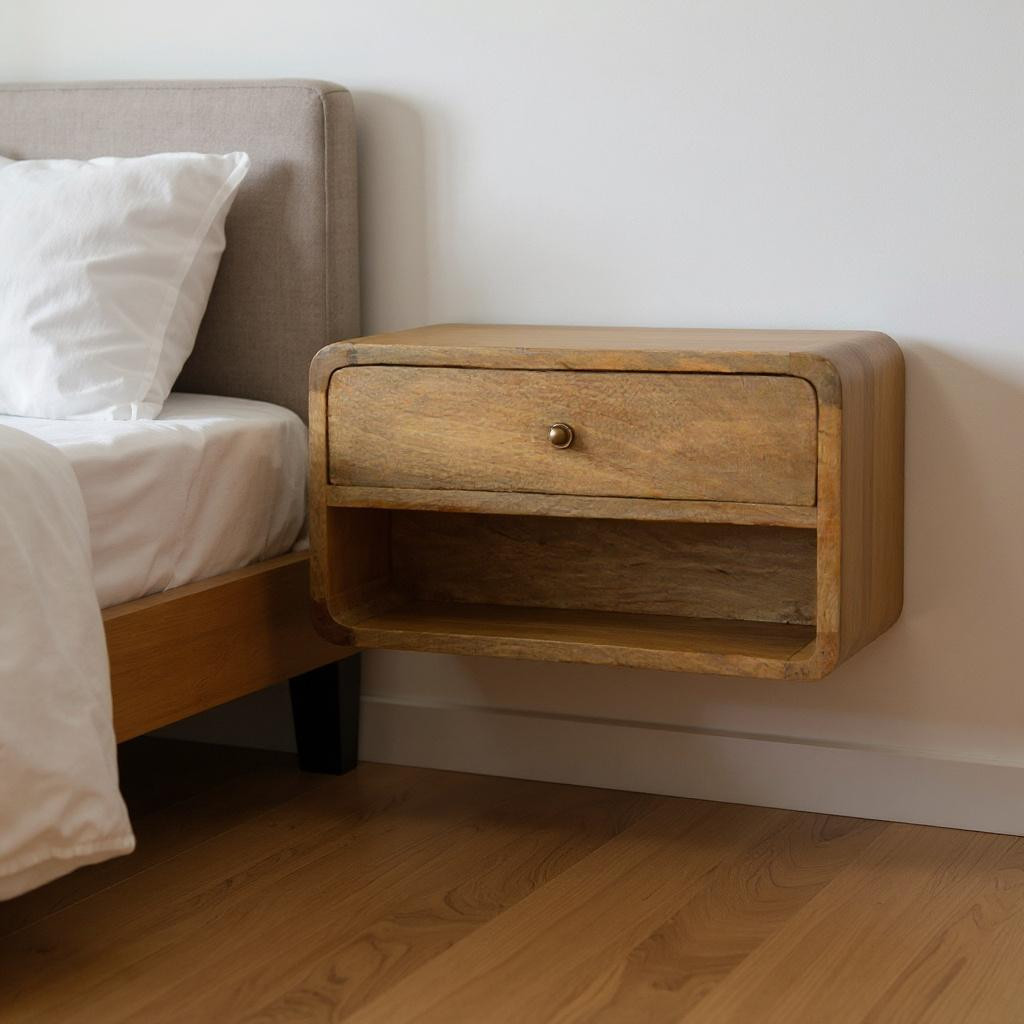 651478 9.80 x 17.70 x 12.60 in. Natural Solid Wood 1 Drawer Floating Nightstand