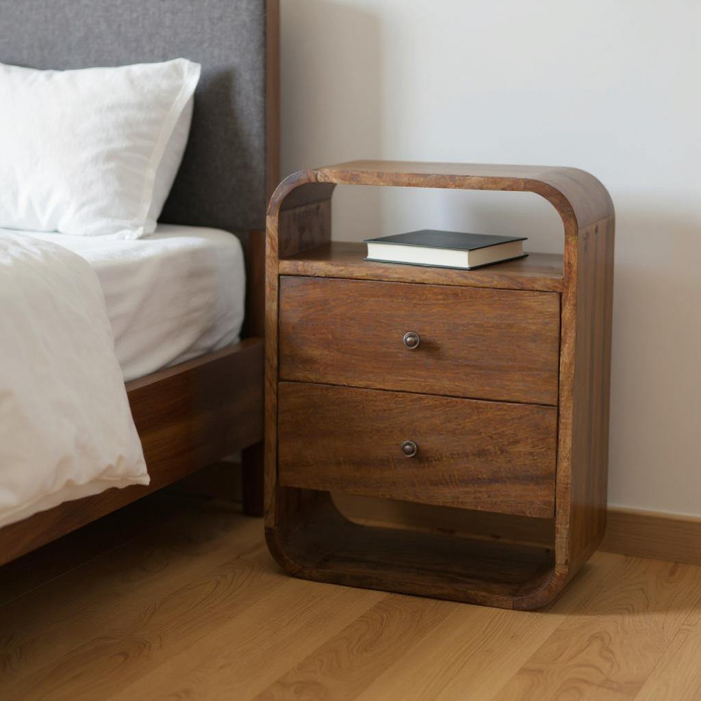 651511 22 in. Solid Wood Two Drawer Nightstand - Chestnut