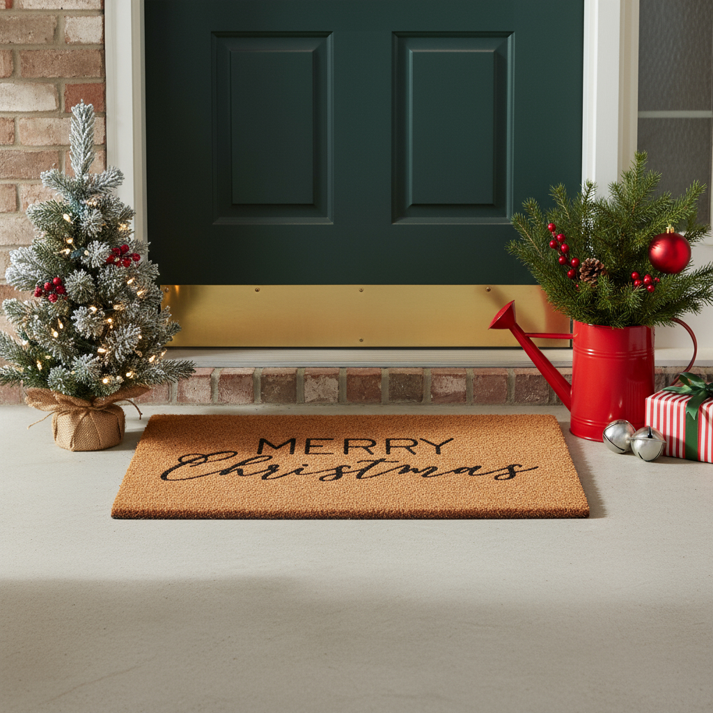 654502 24 x 36 x 0.60 in. Brown & Black Merry Christmas Outdoor Coir Door Mat
