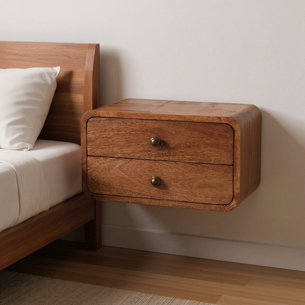 651543 9.80 x 17.70 x 12.60 in. Brown Solid Wood 2 Drawers Floating Nightstand