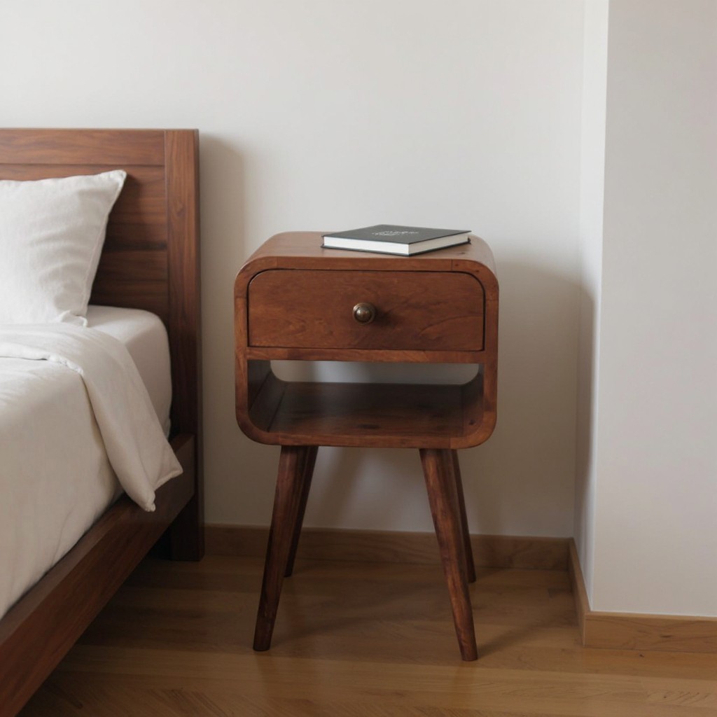 651582 22 in. Dark Brown Solid Wood Square One Drawer Nightstand