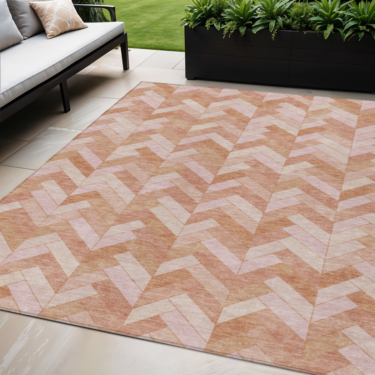 658214 5 x 8 ft. Salmon & Ivory Geometric Washable Transitional Indoor & Outdoor Rectangle Area Rug
