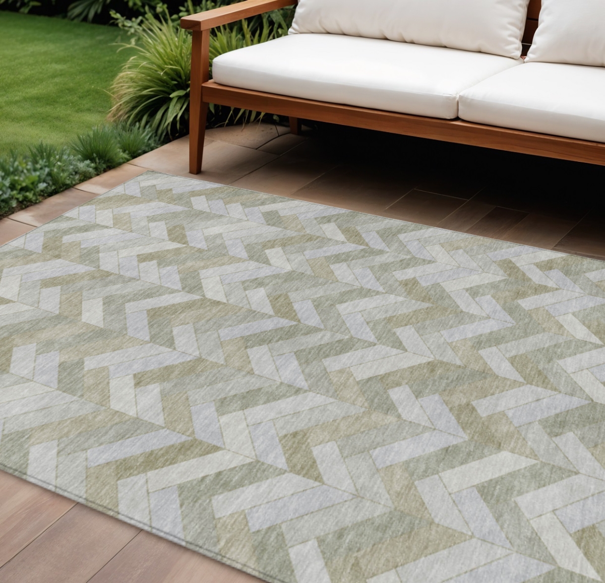 658236 10 x 14 ft. Taupe & Beige Geometric Washable Transitional Indoor & Outdoor Rectangle Area Rug