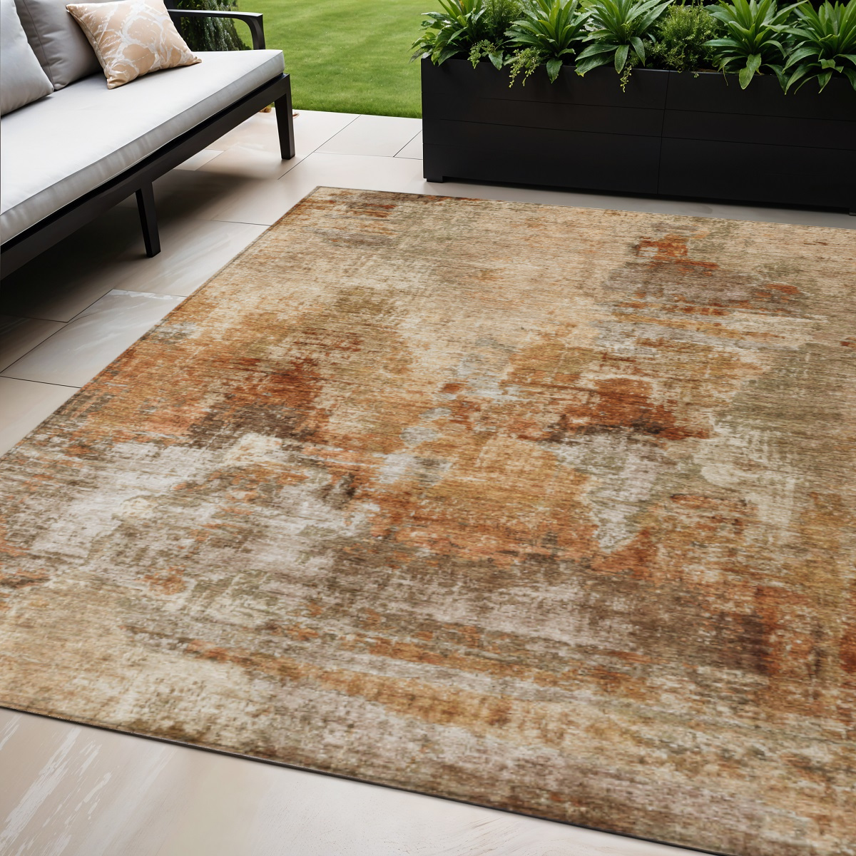 658316 5 x 8 ft. Copper Rust & Beige Abstract Washable Transitional Indoor & Outdoor Rectangle Area Rug