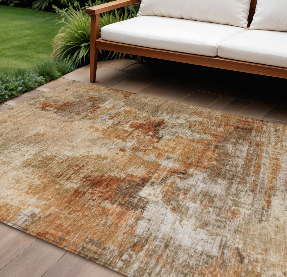 658318 8 x 10 ft. Copper Rust & Beige Abstract Washable Transitional Indoor & Outdoor Rectangle Area Rug
