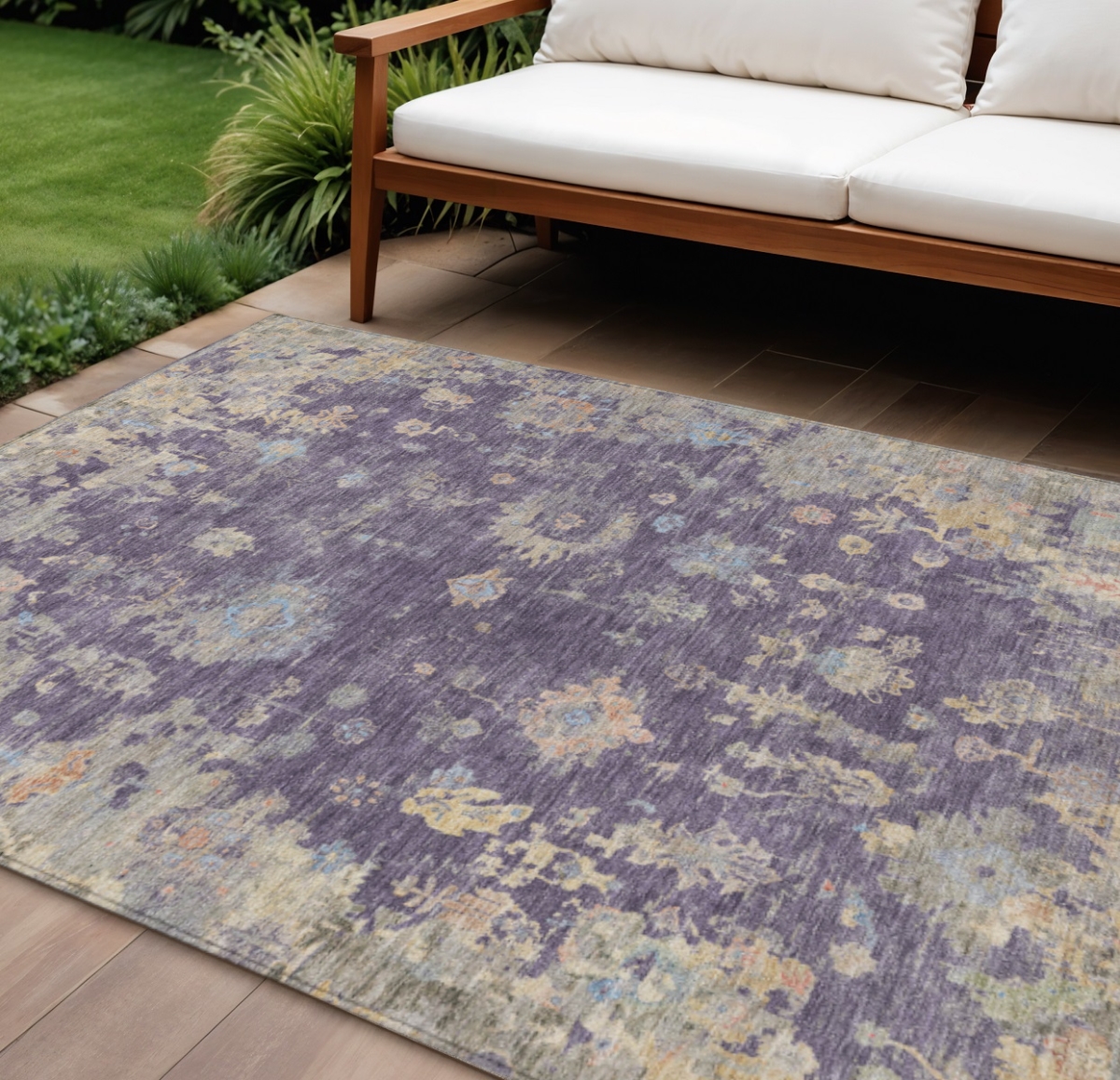 658433 9 x 12 ft. Plum Beige & Gray Floral Washable Traditional Indoor & Outdoor Rectangle Area Rug