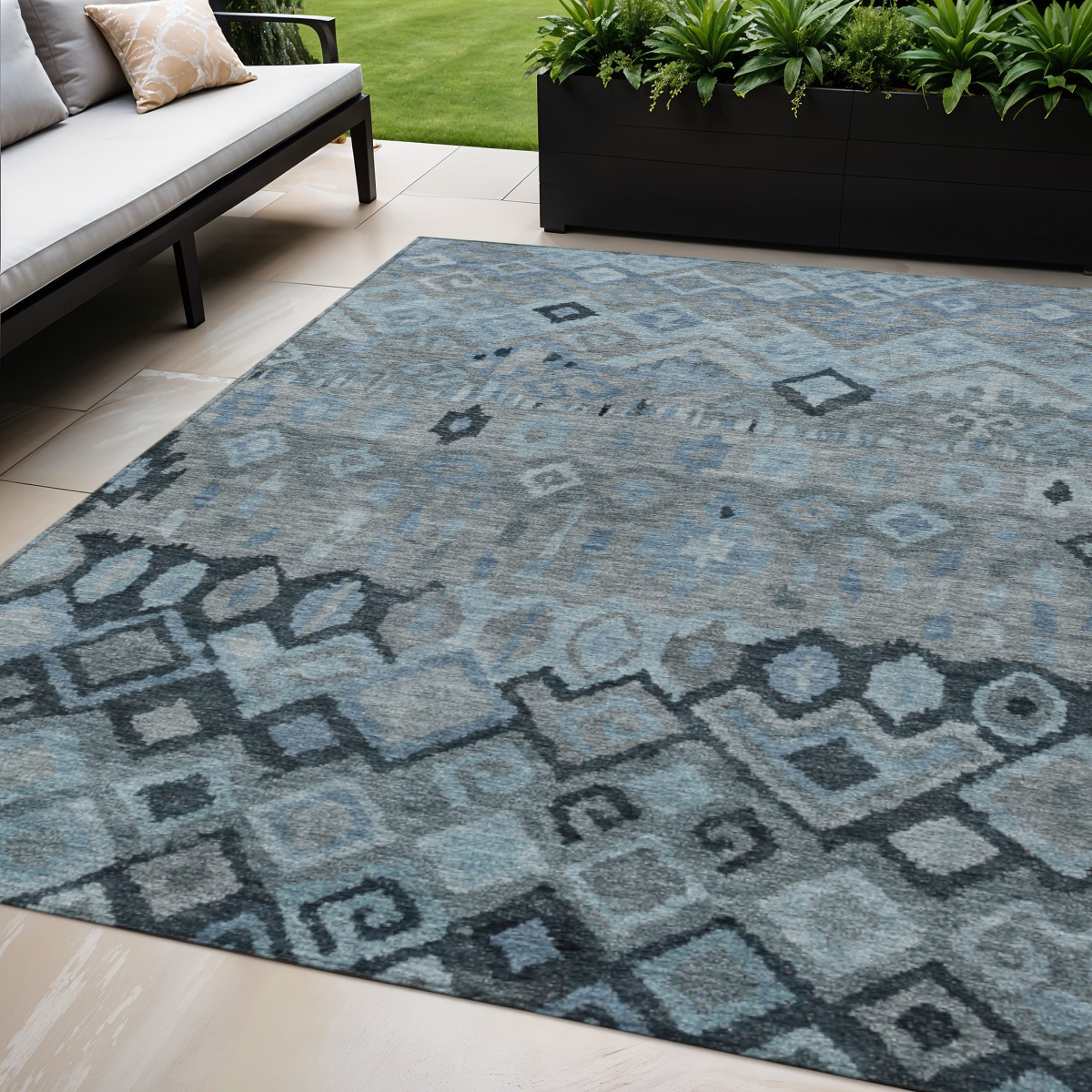 658454 5 x 8 ft. Gray & Charcoal Geometric Washable Transitional Indoor & Outdoor Rectangle Area Rug