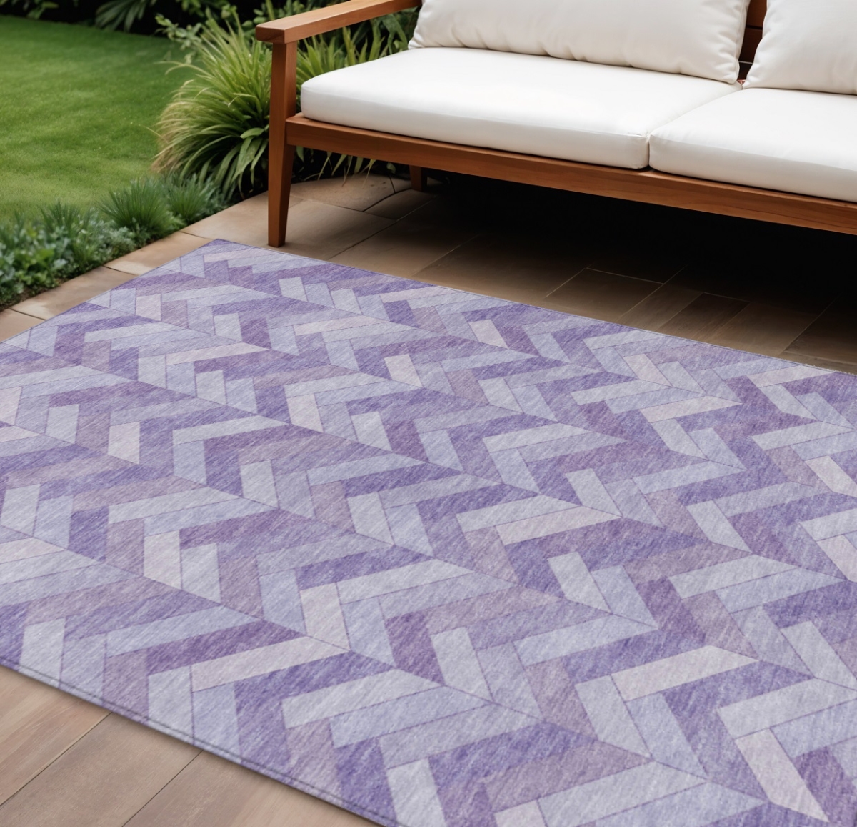 658211 9 x 12 ft. Plum & Ivory Geometric Washable Transitional Indoor & Outdoor Rectangle Area Rug