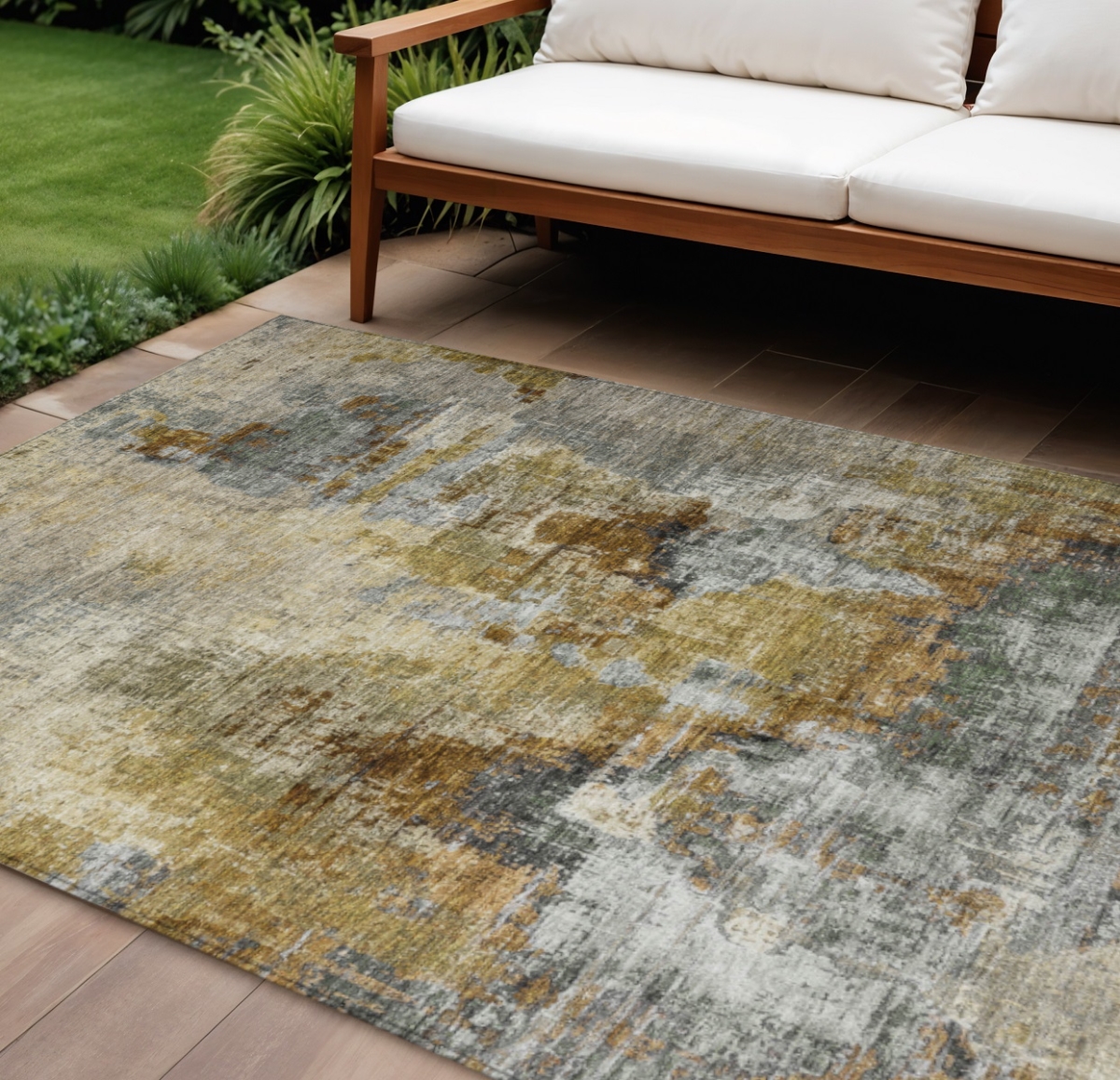 658331 9 x 12 ft. Khaki Beige & Taupe Abstract Washable Transitional Indoor & Outdoor Rectangle Area Rug