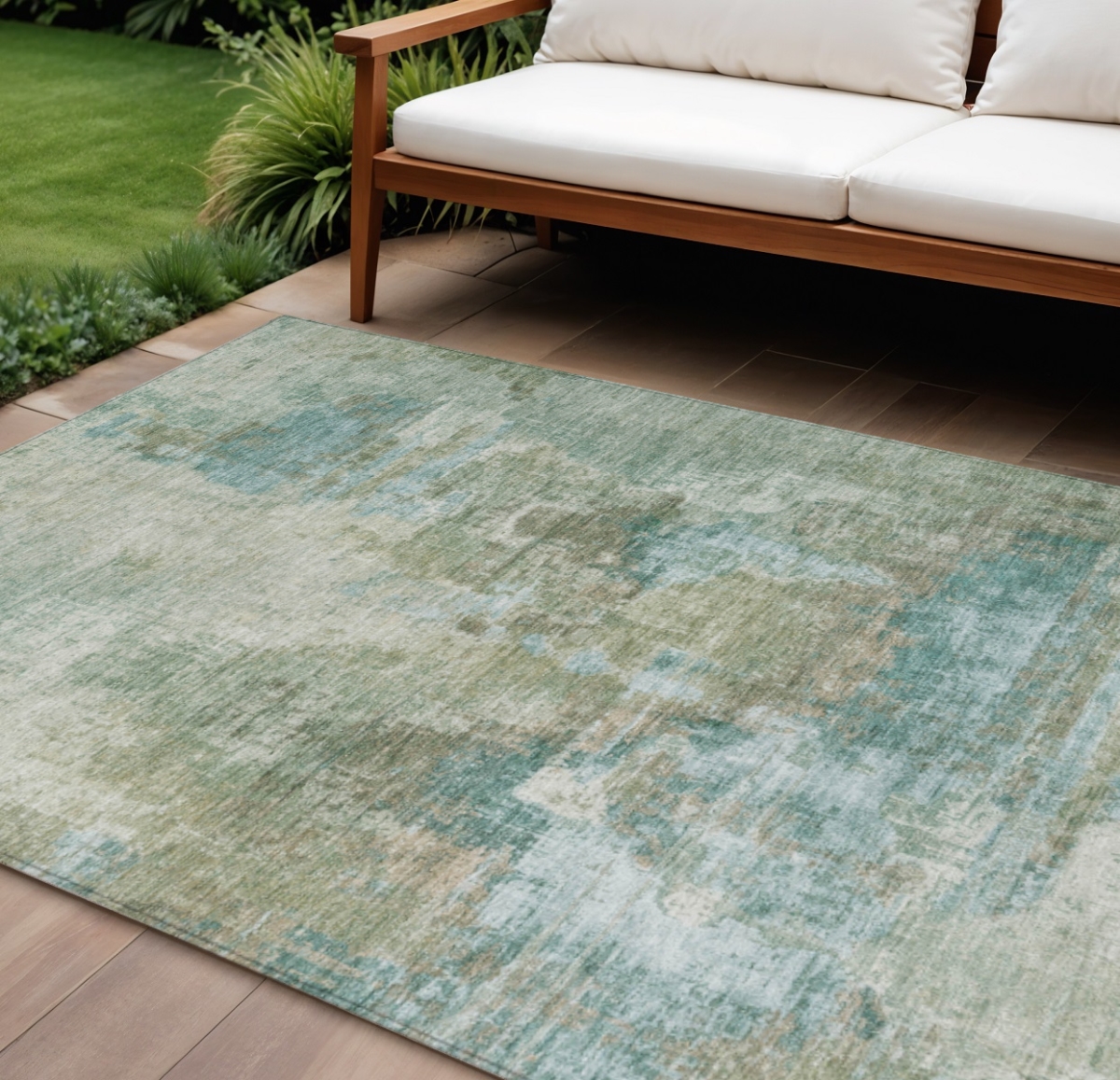 658337 9 x 12 ft. Sage & Gray Abstract Washable Transitional Indoor & Outdoor Rectangle Area Rug