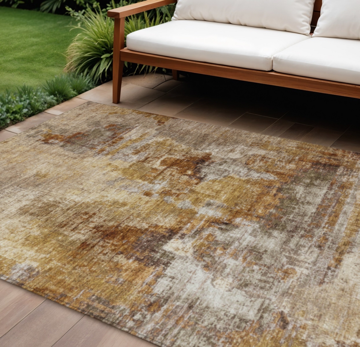 658349 9 x 12 ft. Walnut & Beige Abstract Washable Transitional Indoor & Outdoor Rectangle Area Rug
