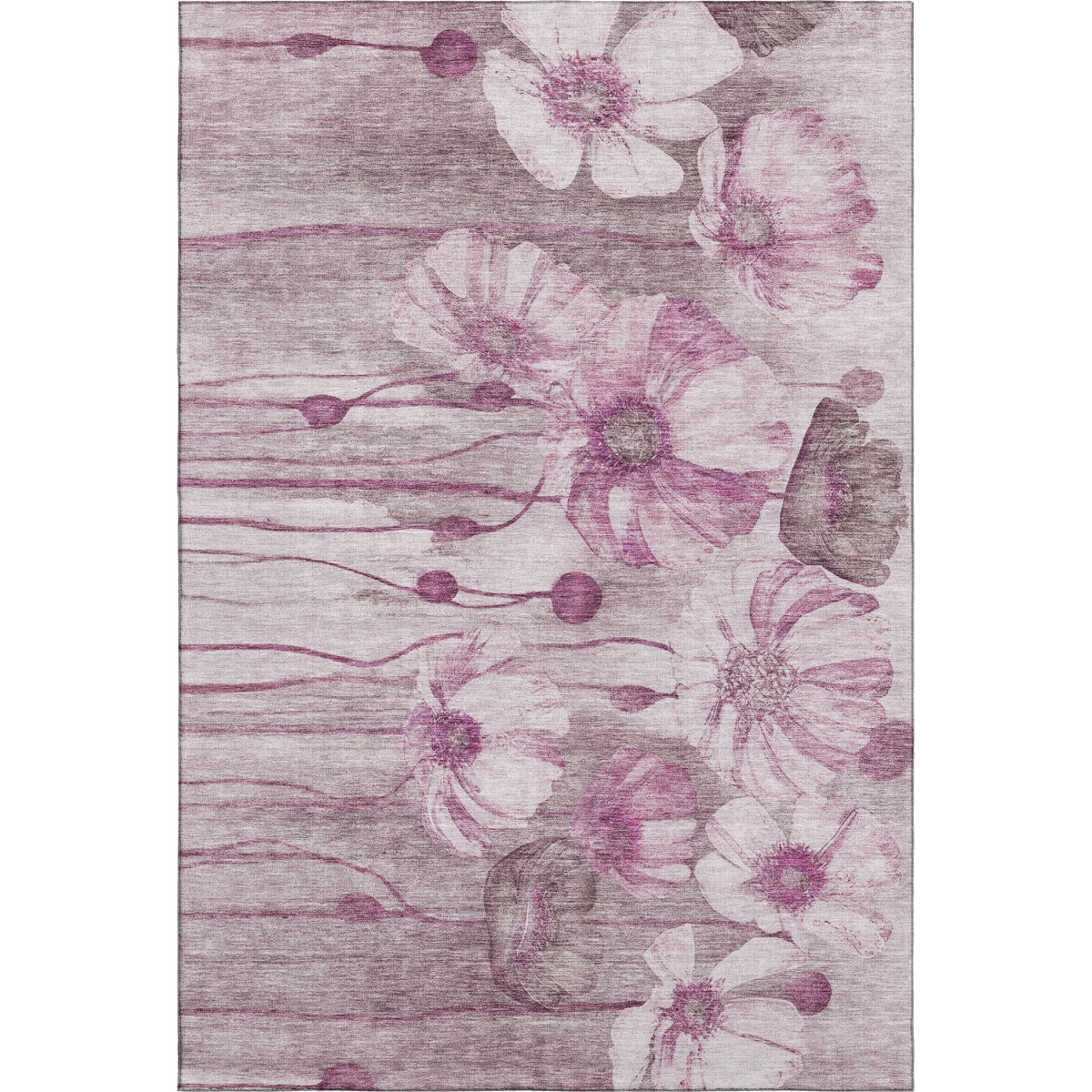 657306 3 x 5 ft. Plum & Ivory Floral Transitional Washable Machine Made Rectangle Area Rug with UV Protection