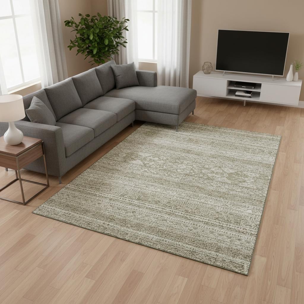 657423 8 x 10 ft. Khaki & Ivory Southwestern Washable Machine Made Rectangle Area Rug with UV Protection