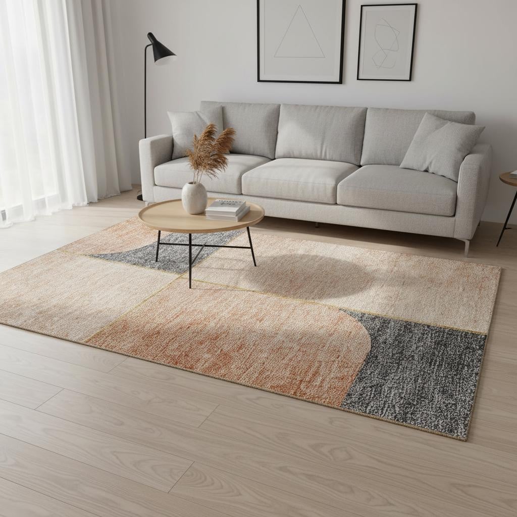 657493 5 x 8 ft. Coral Gray & Gold Geometric Washable Machine Made Rectangle Area Rug with UV Protection