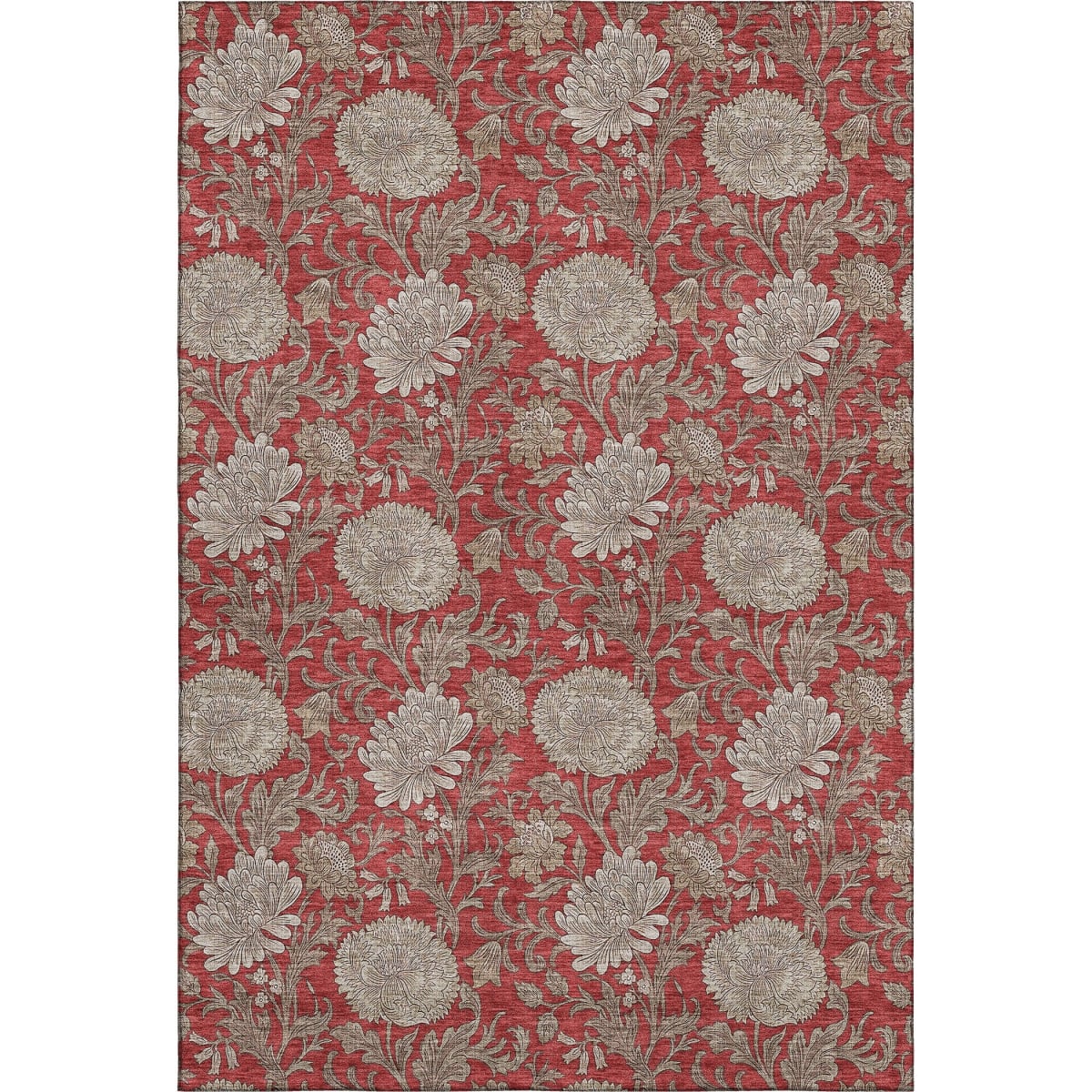 655811 9 x 12 ft. Red & Beige Floral Washable Machine Made Rectangle Area Rug with UV Protection