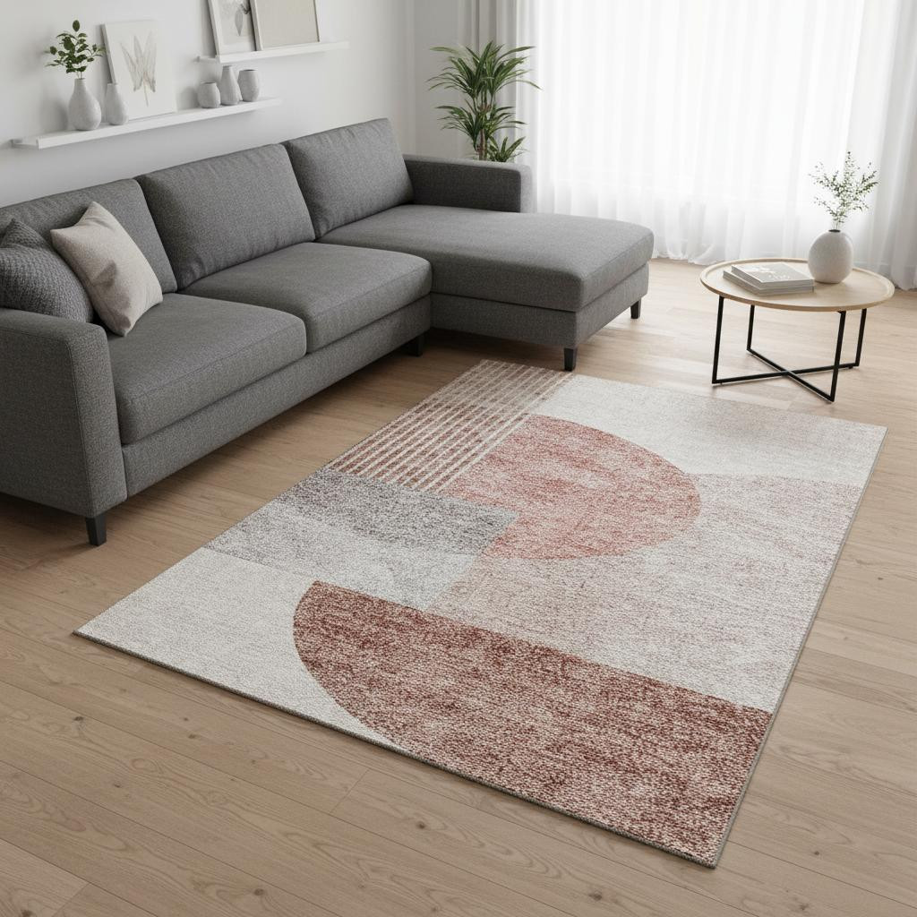 655829 9 x 12 ft. Copper Gray & Ivory Geometric Washable Machine Made Rectangle Area Rug with UV Protection