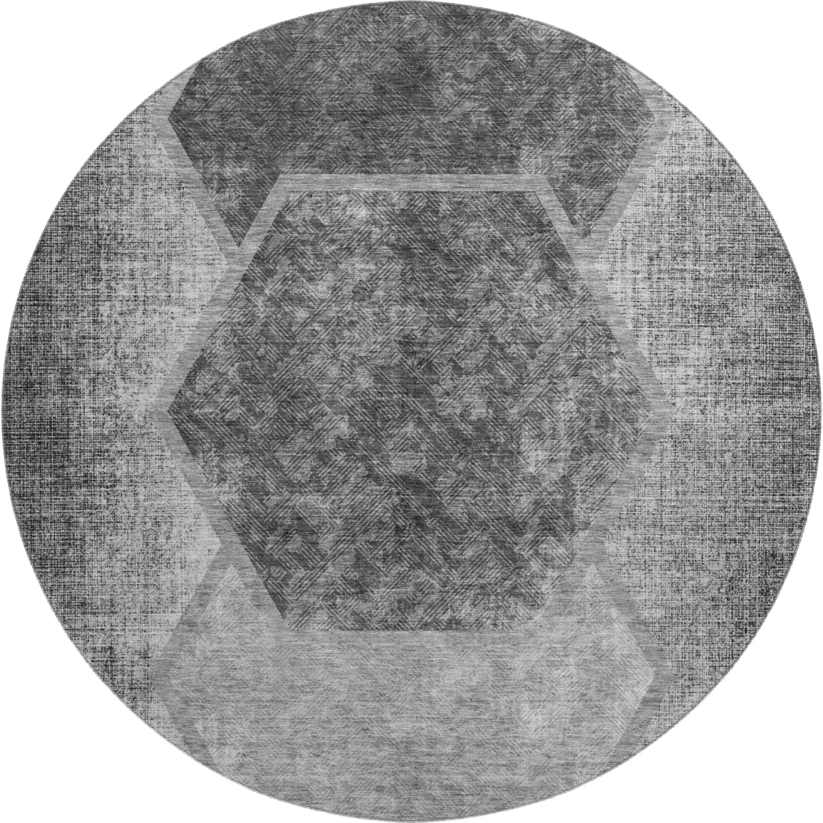655881 8 ft. Gray & Silver Geometric Transitional Washable Round Area Rug with UV Protection