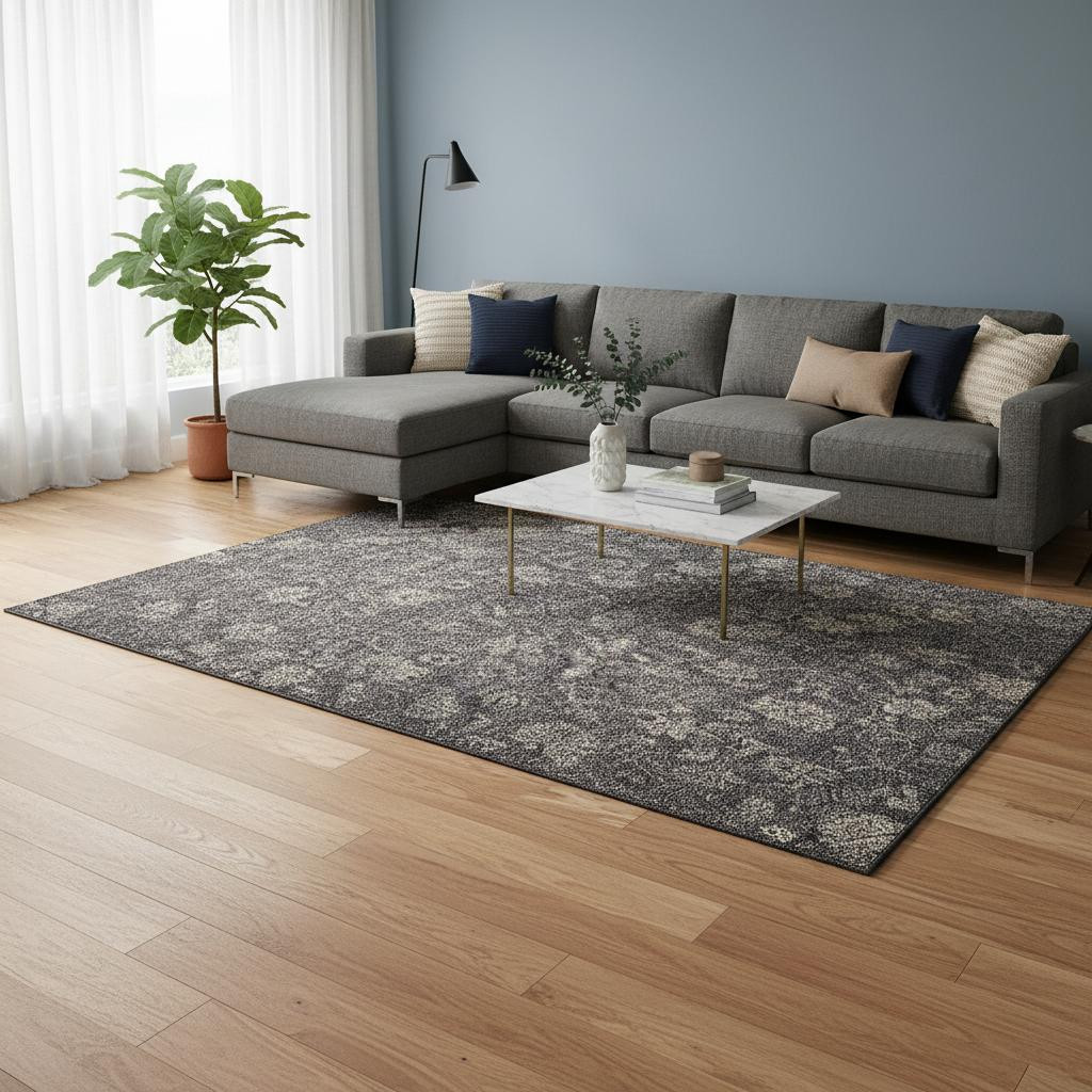 655950 10 x 14 ft. Taupe & Beige Floral Transitional Washable Machine Made Rectangle Area Rug with UV Protection