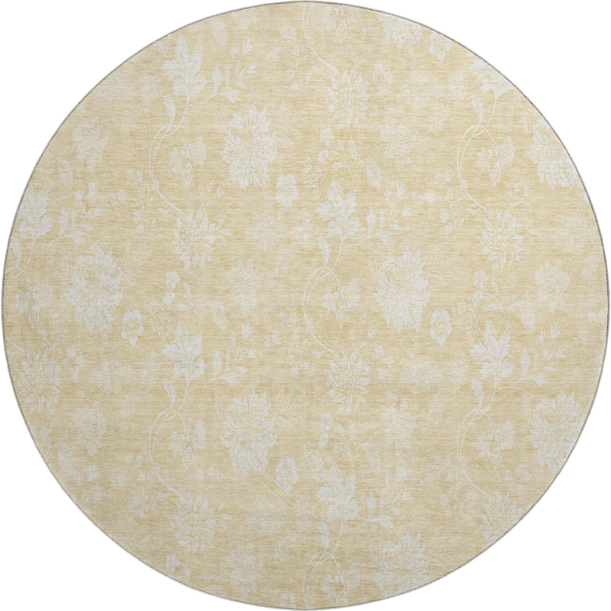 655989 8 ft. Amber & Ivory Floral Transitional Washable Round Area Rug with UV Protection