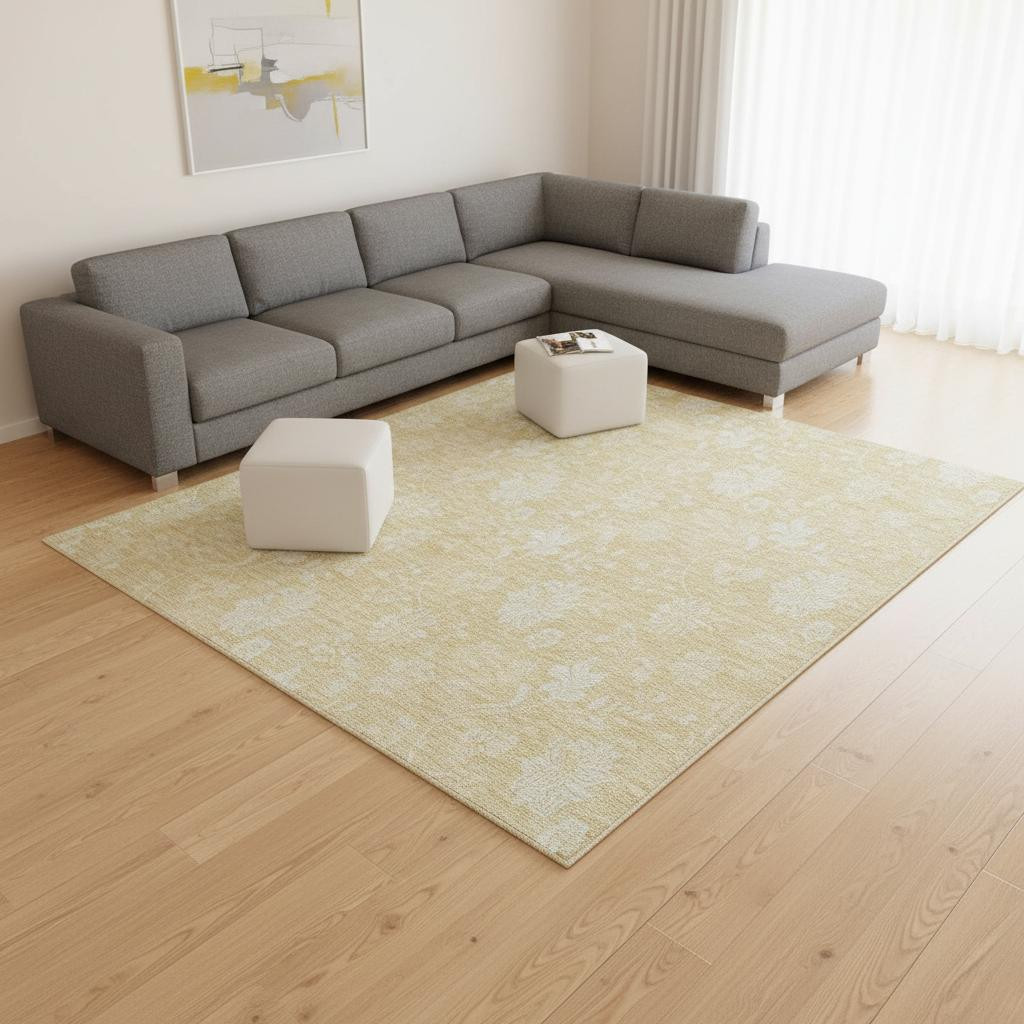 655992 10 x 14 ft. Amber & Ivory Floral Transitional Washable Machine Made Rectangle Area Rug with UV Protection