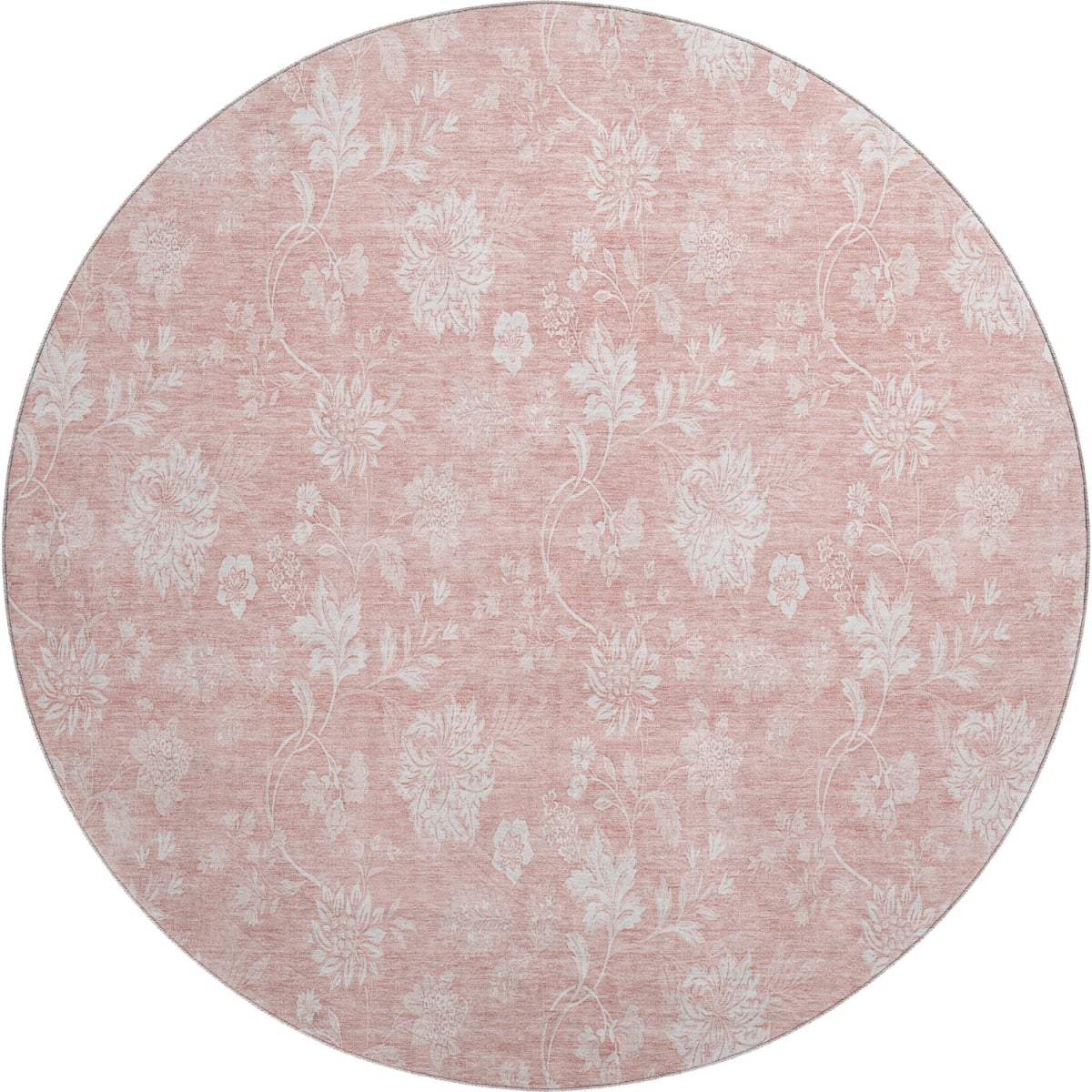 656001 8 ft. Pink & Ivory Floral Transitional Washable Round Area Rug with UV Protection