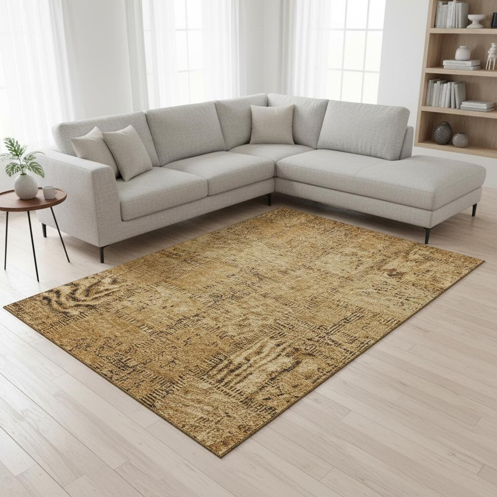 656146 8 x 10 ft. Copper & Gray Patchwork Washable Machine Made Rectangle Area Rug with UV Protection
