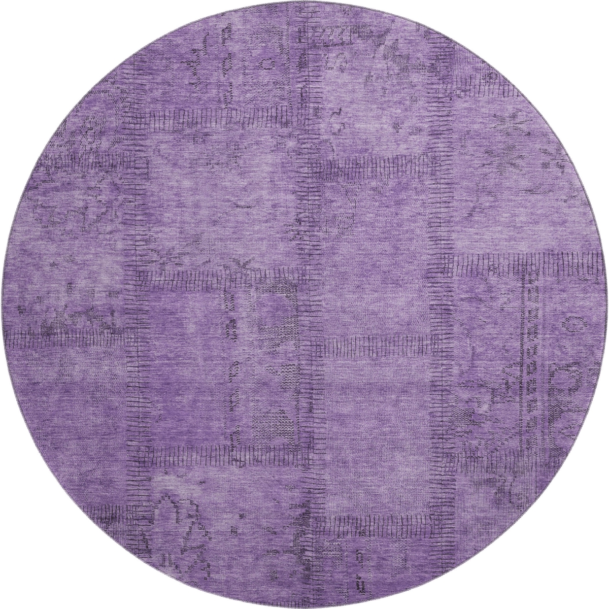 656163 8 ft. Purple & Gray Patchwork Washable Round Area Rug with UV Protection
