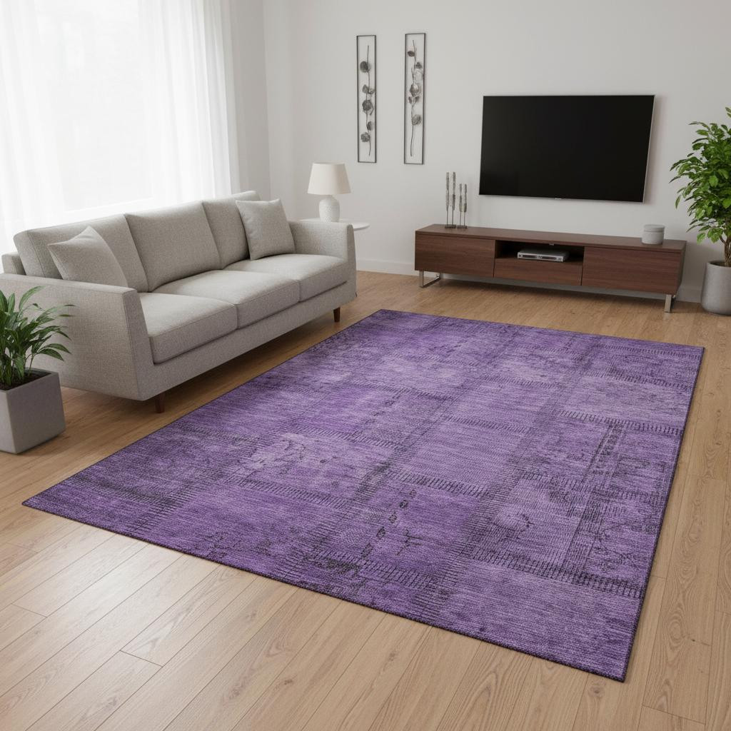 656166 10 x 14 ft. Purple & Gray Patchwork Washable Machine Made Rectangle Area Rug with UV Protection