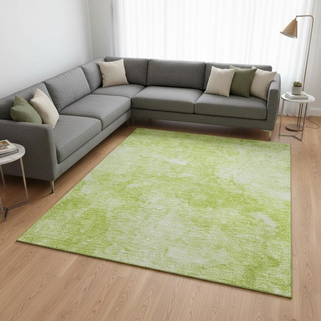 656280 10 x 14 ft. Artichoke Green & Ivory Abstract Transitional Washable Machine Made Rectangle Area Rug with UV Protection