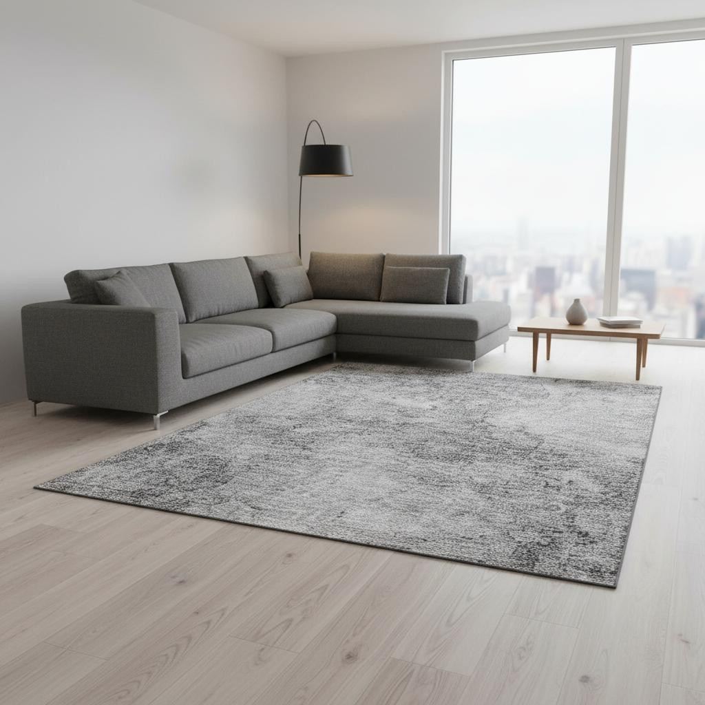 656296 8 x 10 ft. Gray & Silver Abstract Transitional Washable Machine Made Rectangle Area Rug with UV Protection