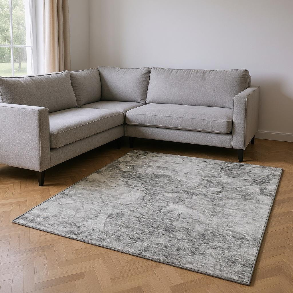 656297 9 x 12 ft. Gray & Silver Abstract Transitional Washable Machine Made Rectangle Area Rug with UV Protection