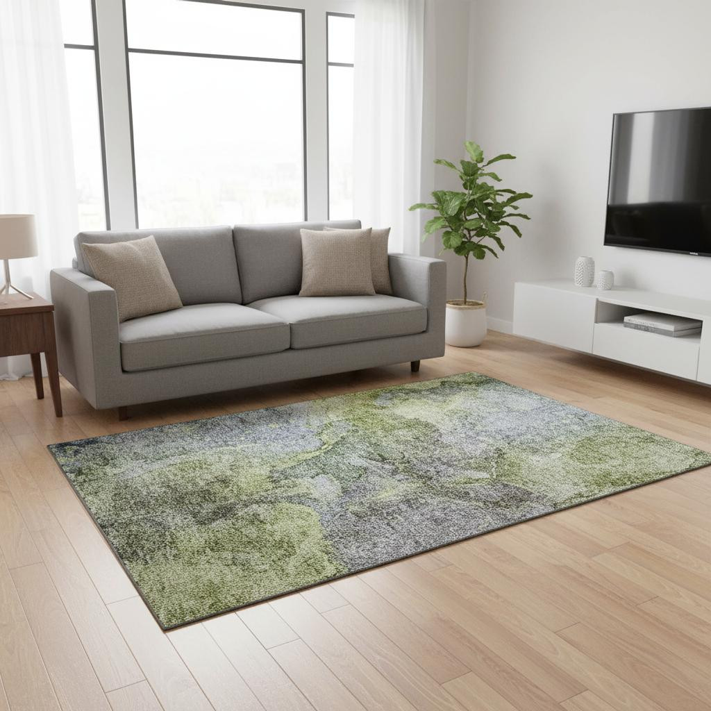 656324 5 x 8 ft. Olive Green & Gray Abstract Transitional Washable Machine Made Rectangle Area Rug with UV Protection