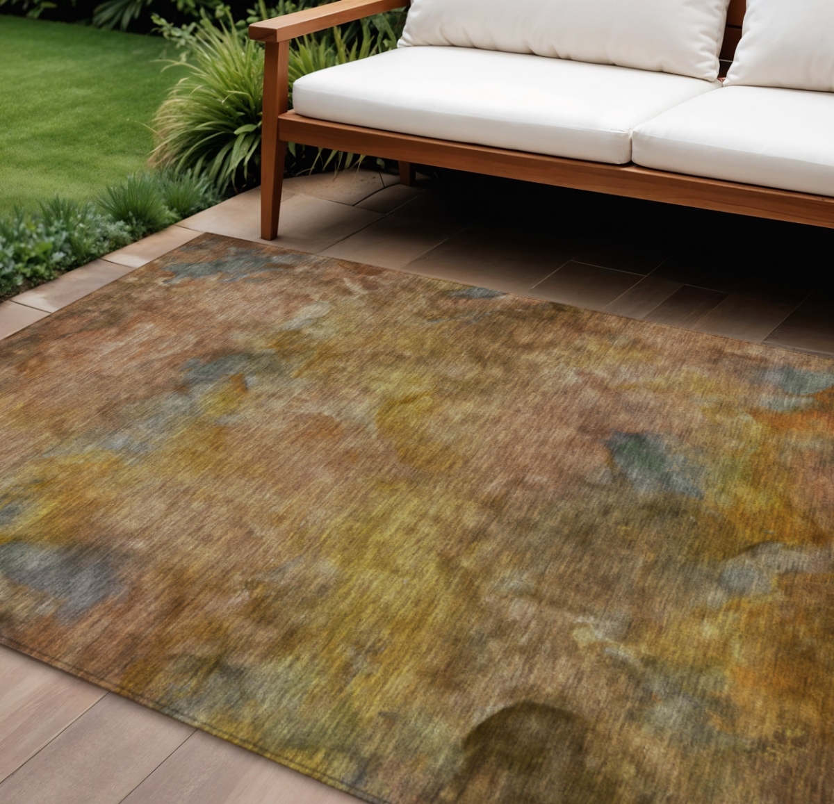 658810 8 x 10 ft. Copper & Gold Abstract Washable Transitional Indoor & Outdoor Rectangle Area Rug
