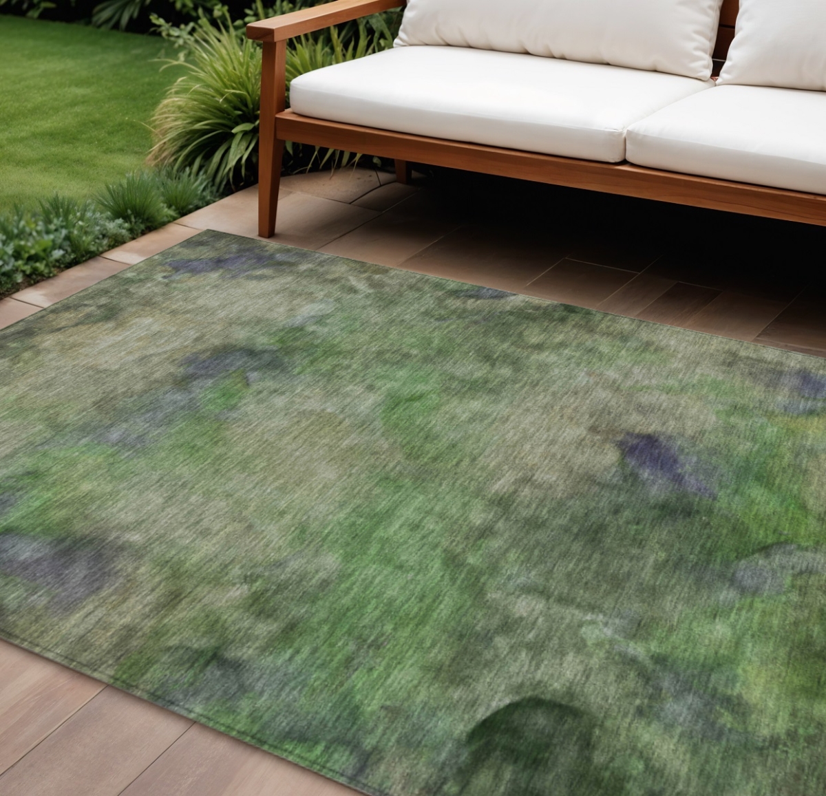658817 9 x 12 ft. Green & Purple Abstract Washable Transitional Indoor & Outdoor Rectangle Area Rug