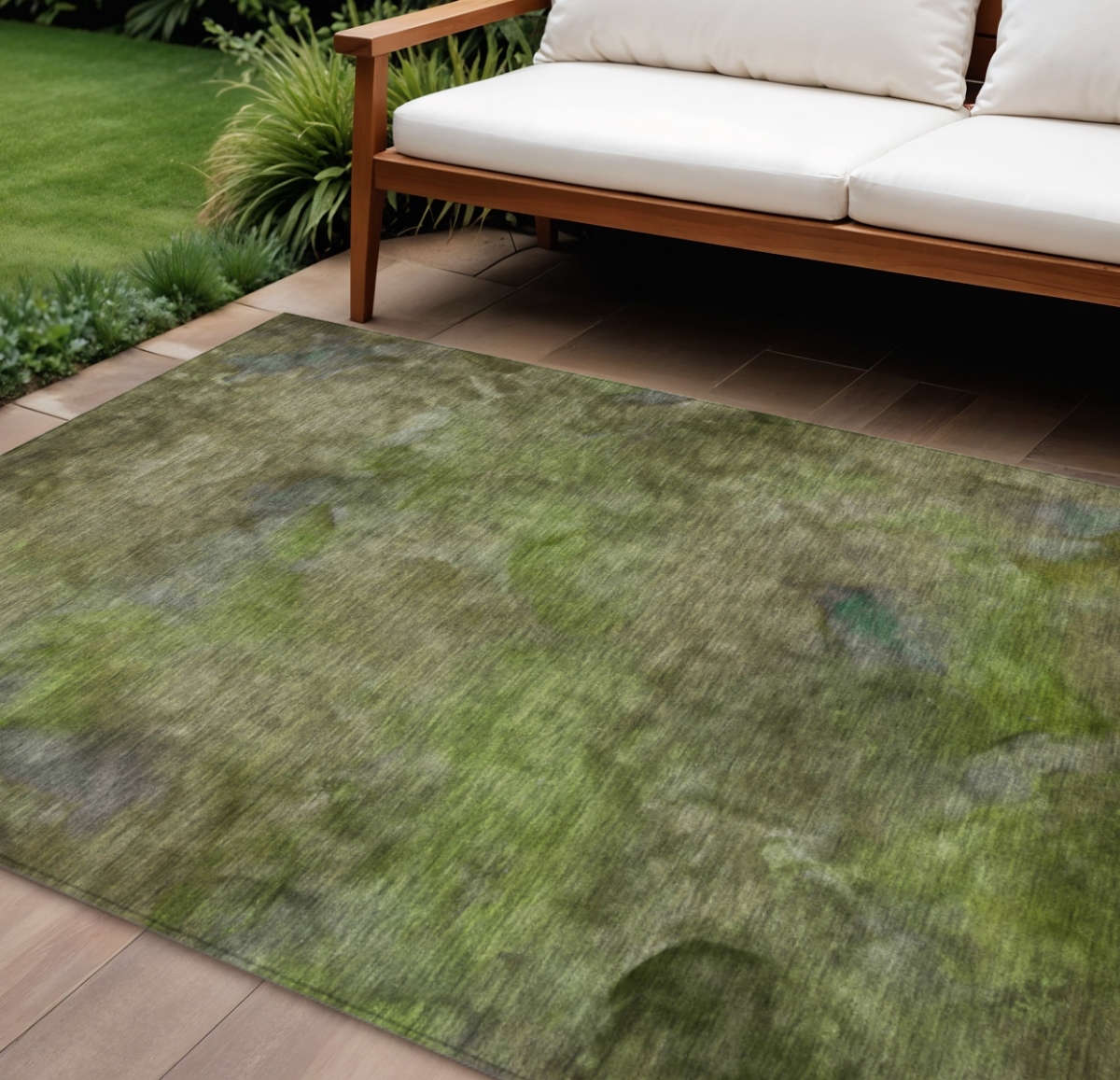 658823 9 x 12 ft. Olive Green & Gray Abstract Washable Transitional Indoor & Outdoor Rectangle Area Rug