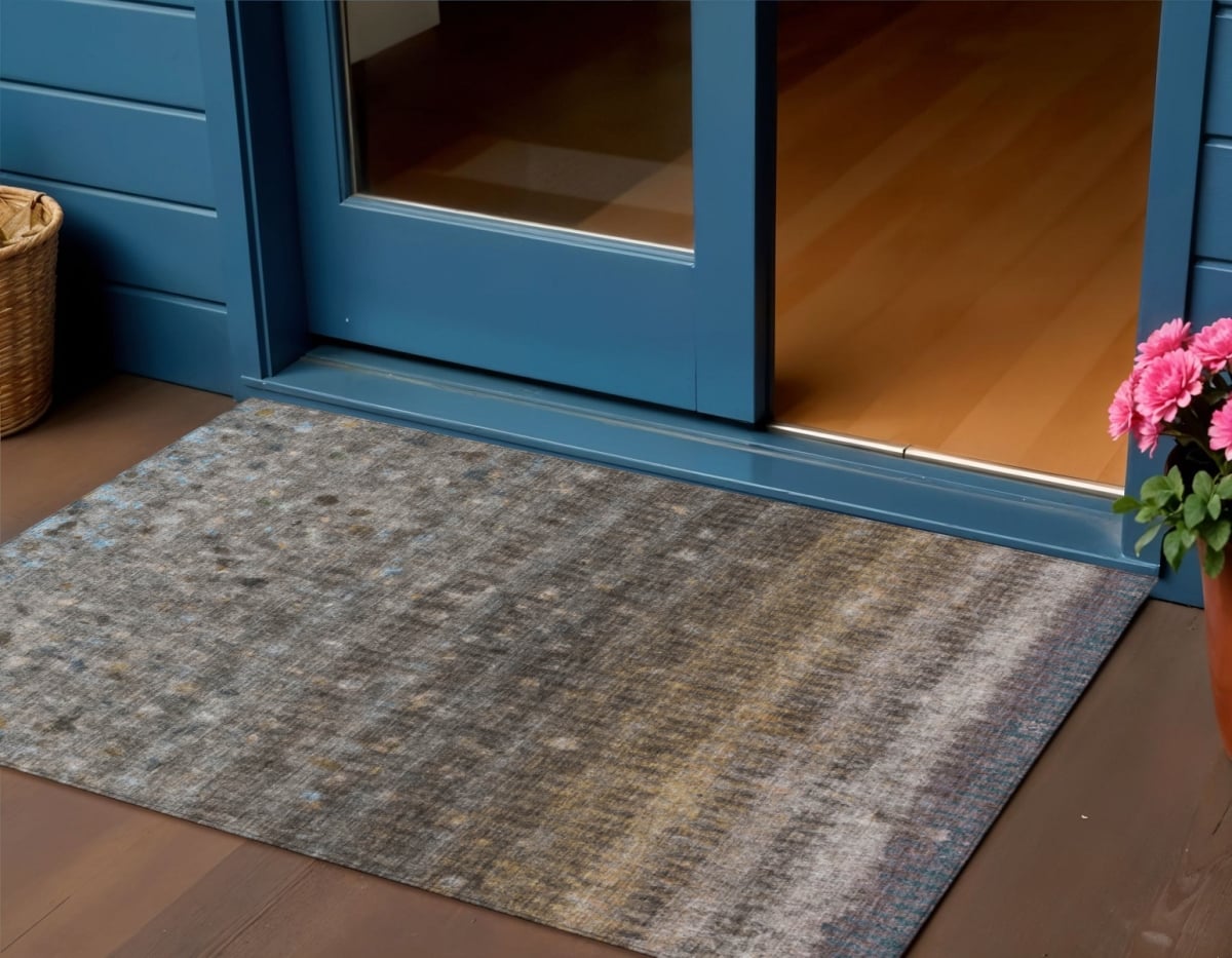 658999 3 x 5 ft. Brown & Beige Striped Washable Transitional Indoor & Outdoor Rectangle Area Rug