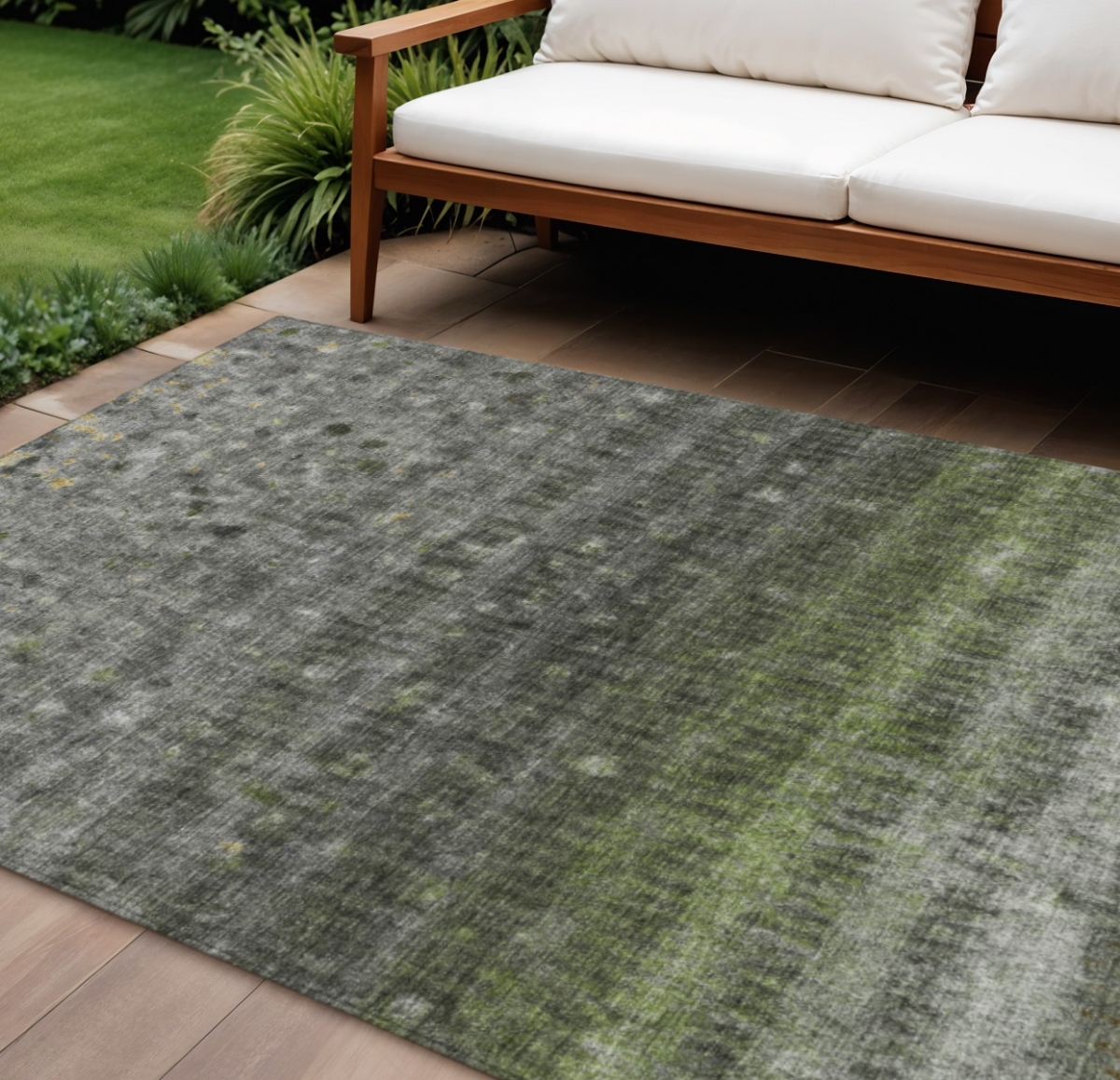659015 9 x 12 ft. Olive Green & Gray Striped Washable Transitional Indoor & Outdoor Rectangle Area Rug
