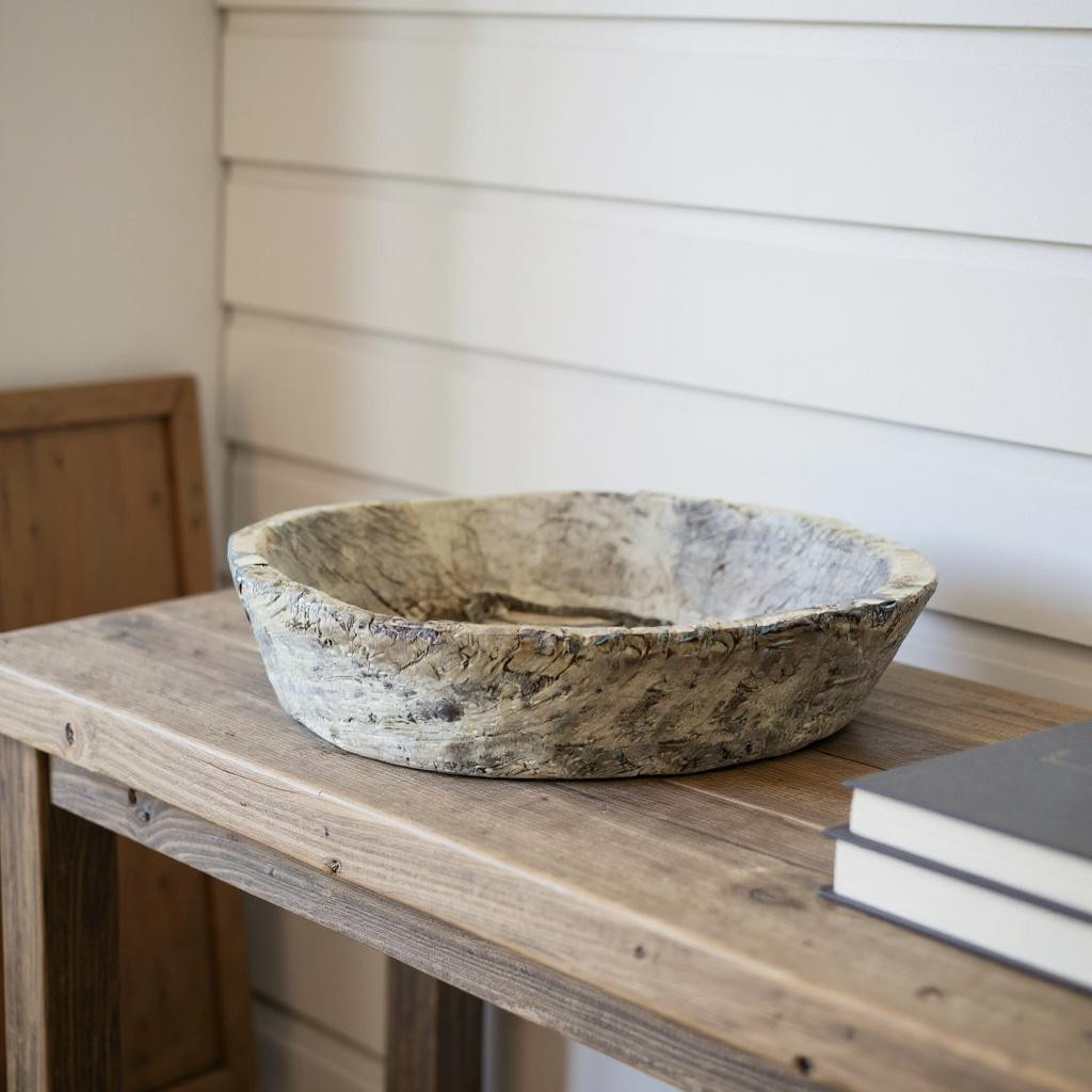 659064 5 in. Beige Wood Decorative Bowl