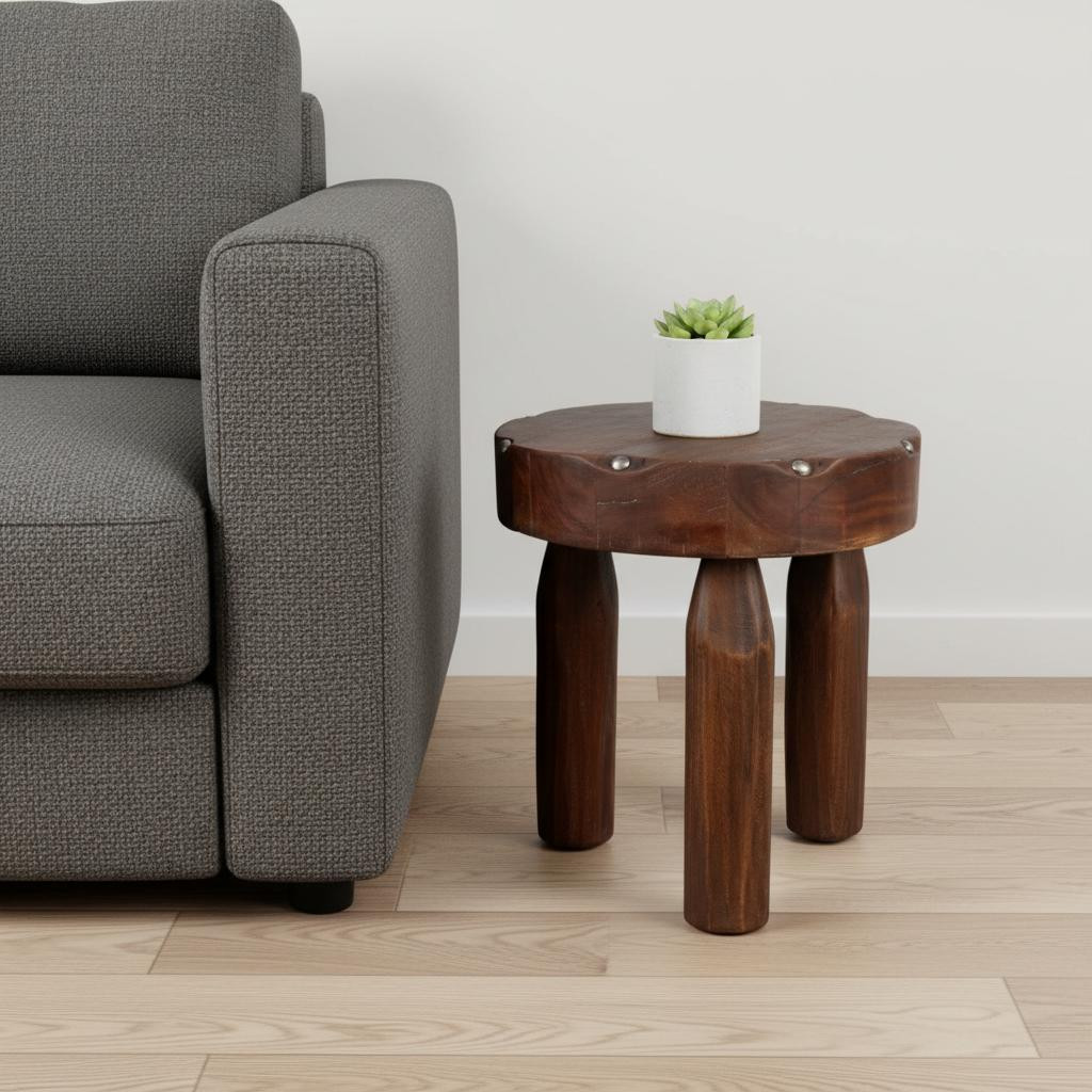 659071 19.25 x 17.25 x 17.25 in. Brown Solid Wood Round End Table
