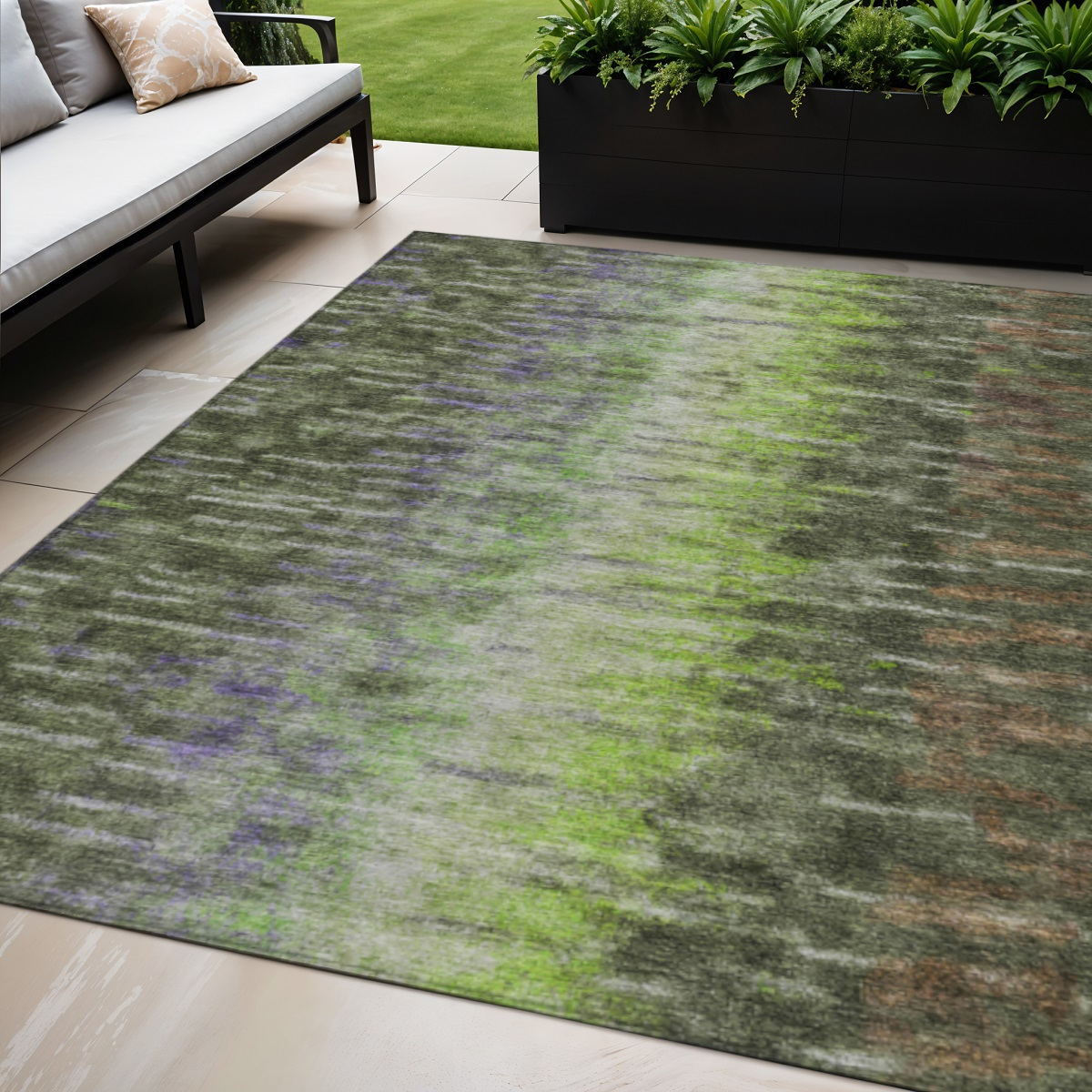 659115 5 x 8 ft. Olive Green Brown & Purple Abstract Washable Transitional Indoor & Outdoor Rectangle Area Rug
