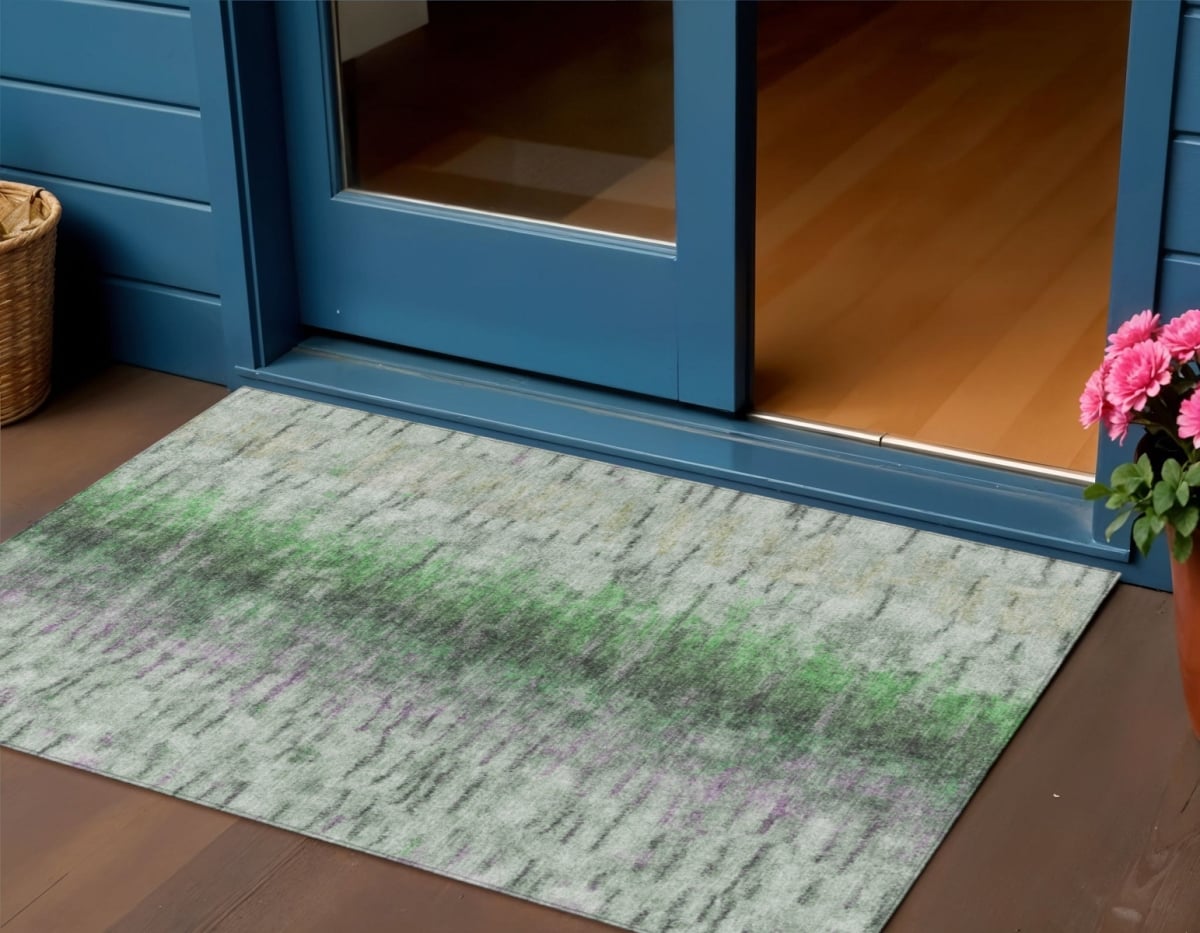 659138 3 x 5 ft. Green Gray & Ivory Abstract Washable Transitional Indoor & Outdoor Rectangle Area Rug