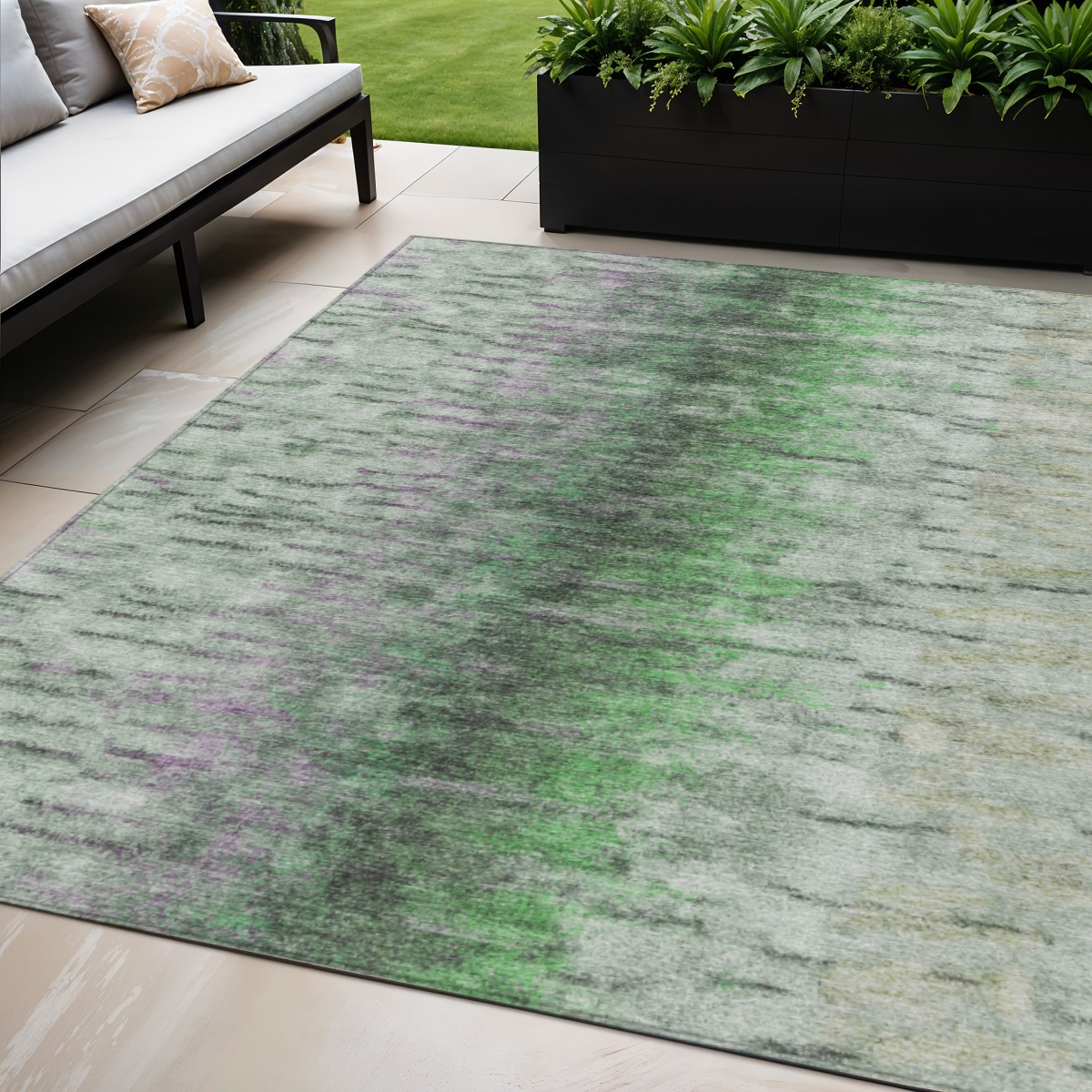 659139 5 x 8 ft. Green Gray & Ivory Abstract Washable Transitional Indoor & Outdoor Rectangle Area Rug