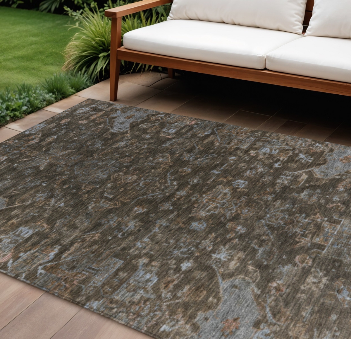 659257 10 x 14 ft. Chocolate & Gray Medallion Washable Traditional Indoor & Outdoor Rectangle Area Rug
