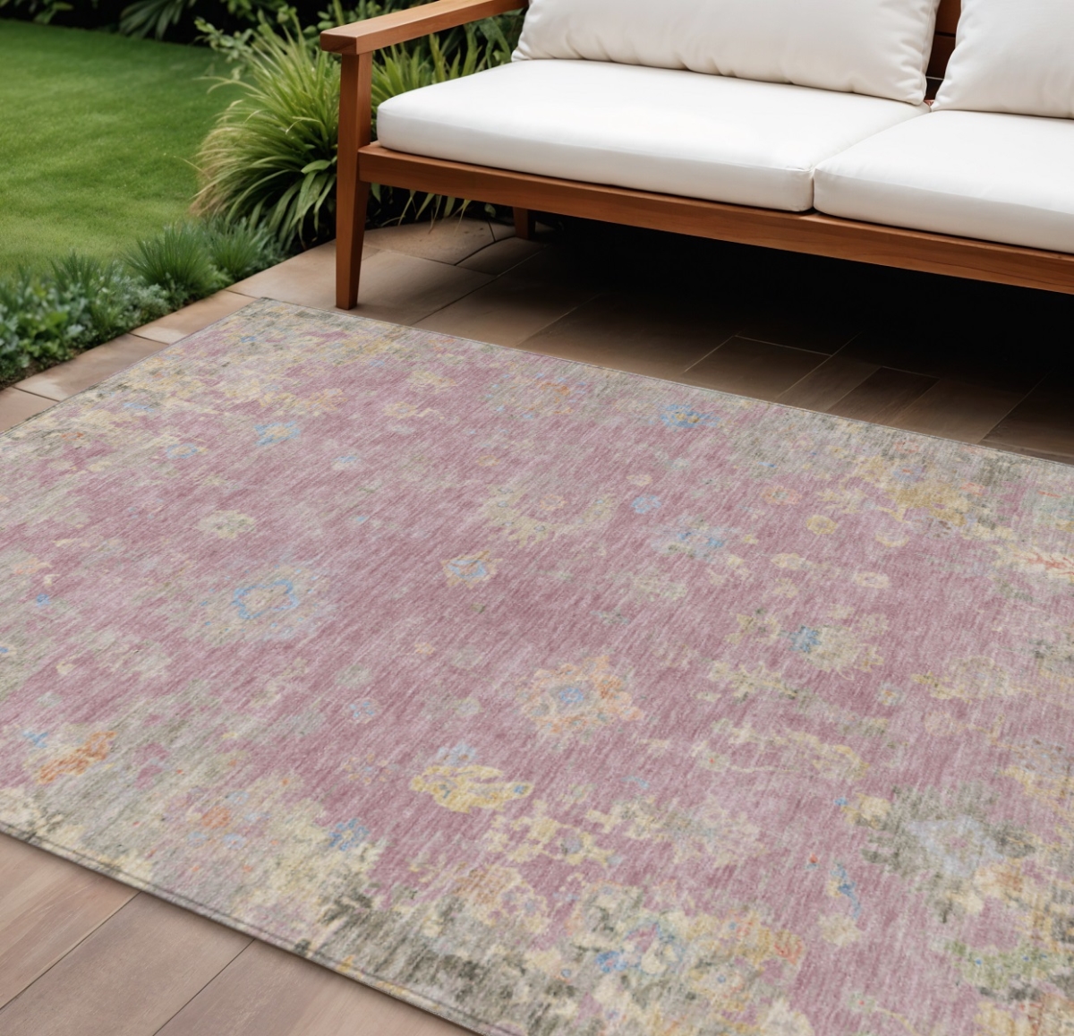 658427 9 x 12 ft. Pink Beige & Gray Floral Washable Traditional Indoor & Outdoor Rectangle Area Rug