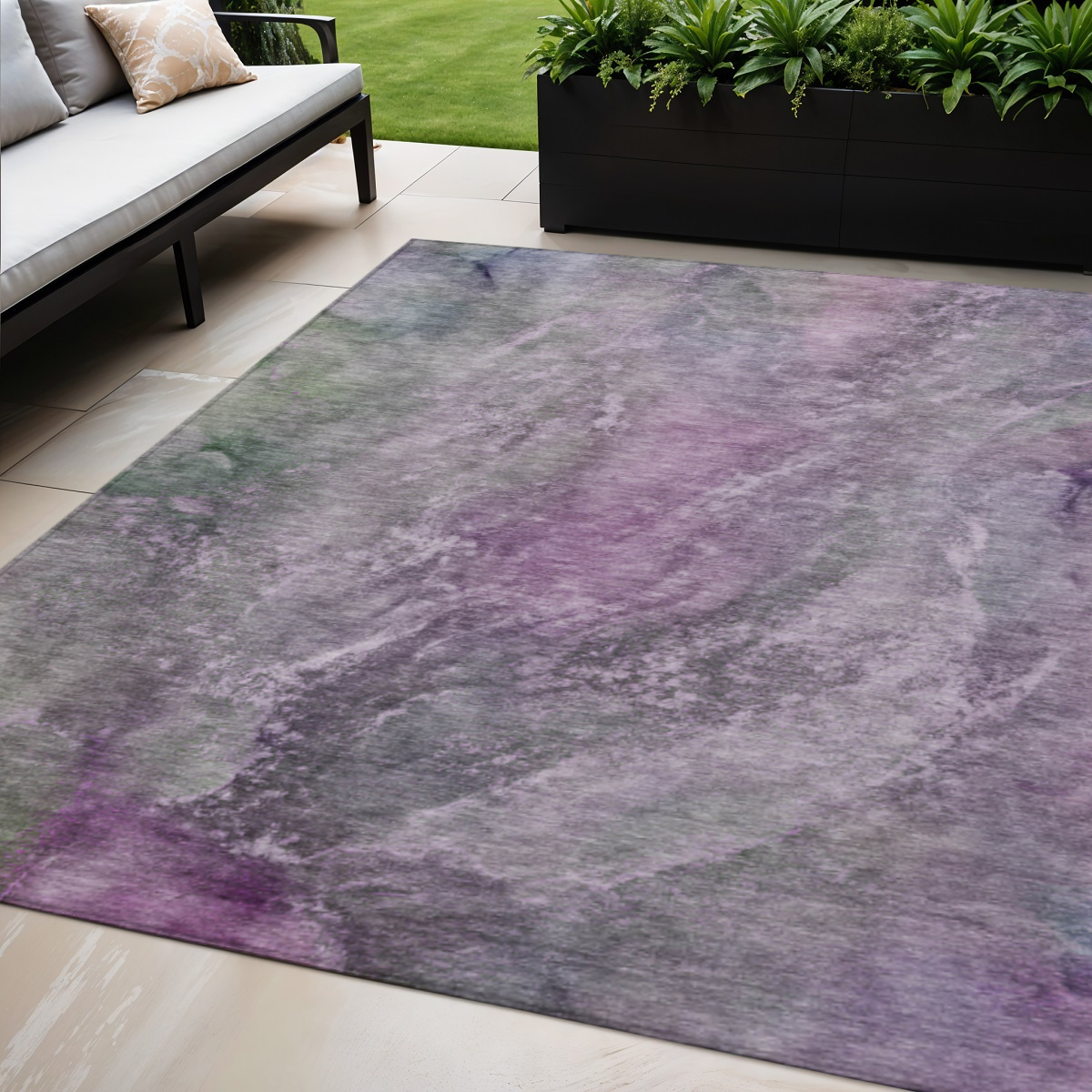 658616 5 x 8 ft. Plum & Ivory Abstract Washable Transitional Indoor & Outdoor Rectangle Area Rug