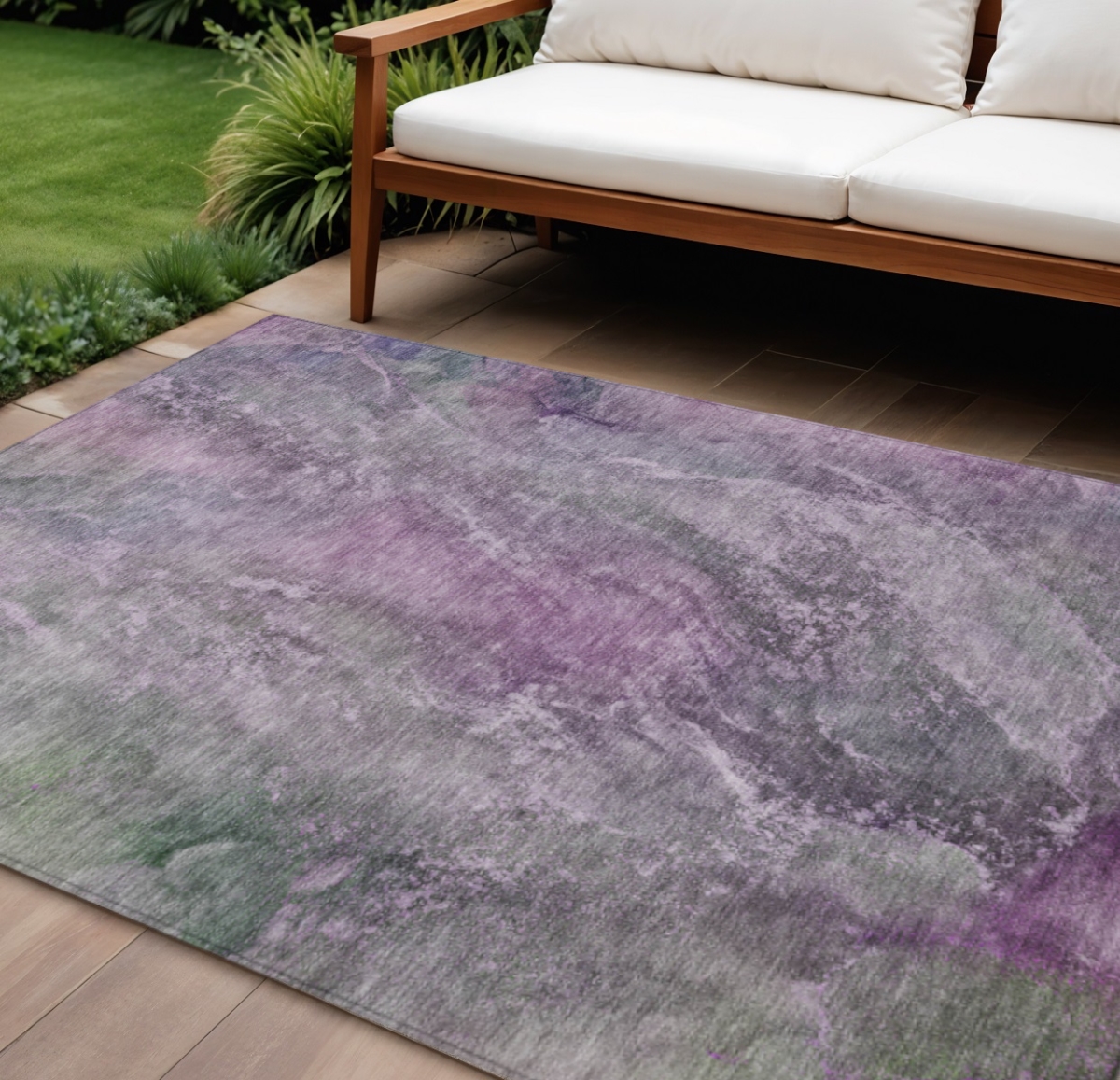 658619 9 x 12 ft. Plum & Ivory Abstract Washable Transitional Indoor & Outdoor Rectangle Area Rug