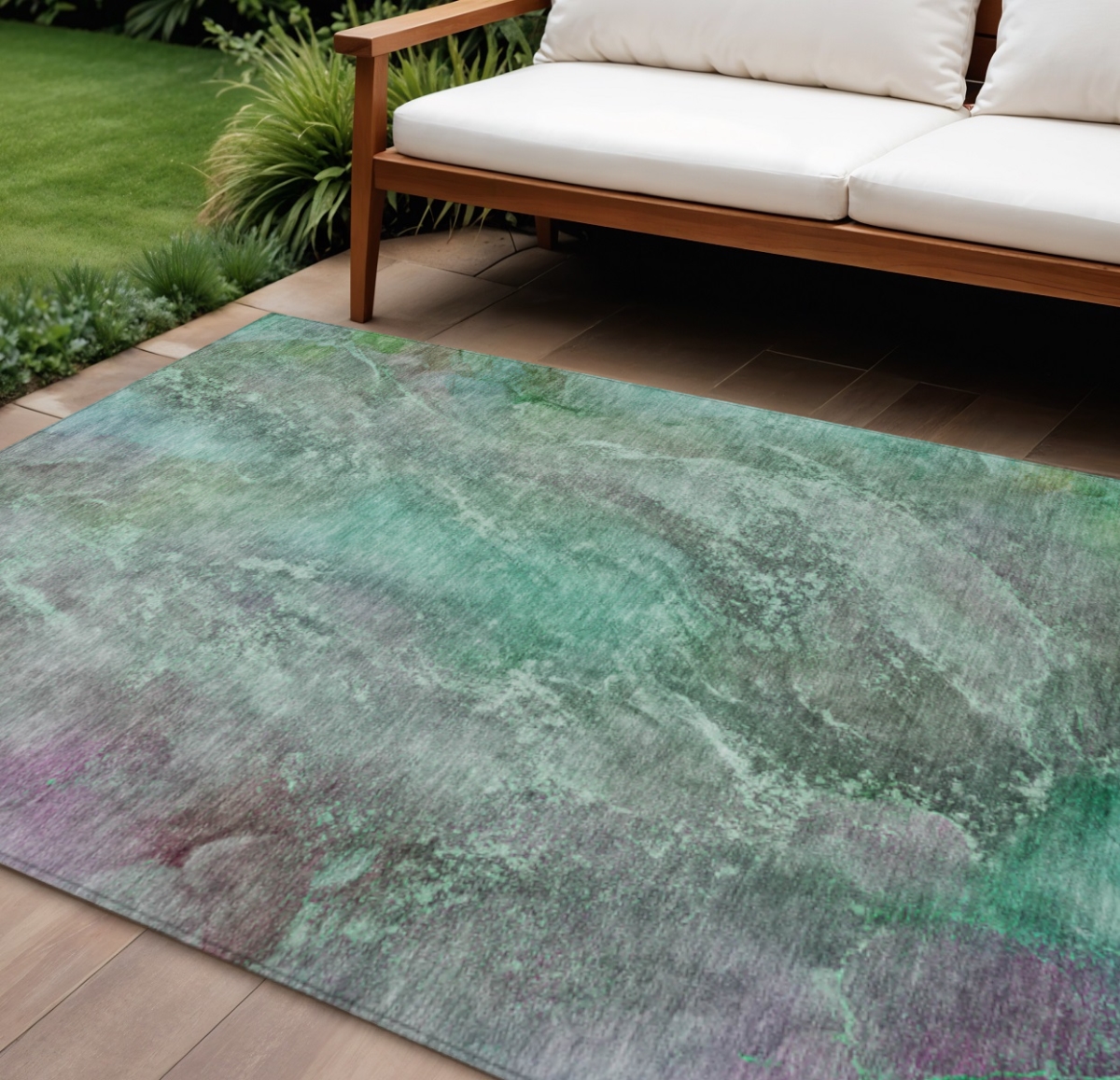 658625 9 x 12 ft. Teal, Blue & Purple Abstract Washable Transitional Indoor & Outdoor Rectangle Area Rug